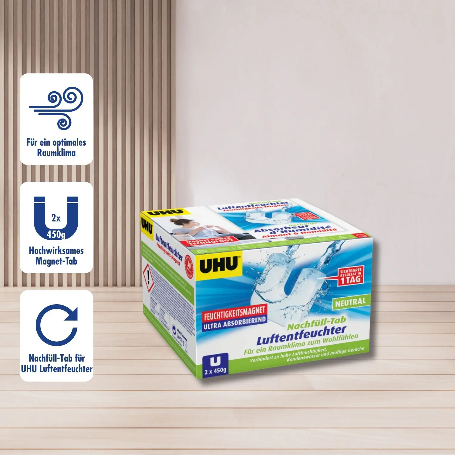 UHU Luftentfeuchter Feuchtigkeitsmagnet Neutral, 2 x 450 g