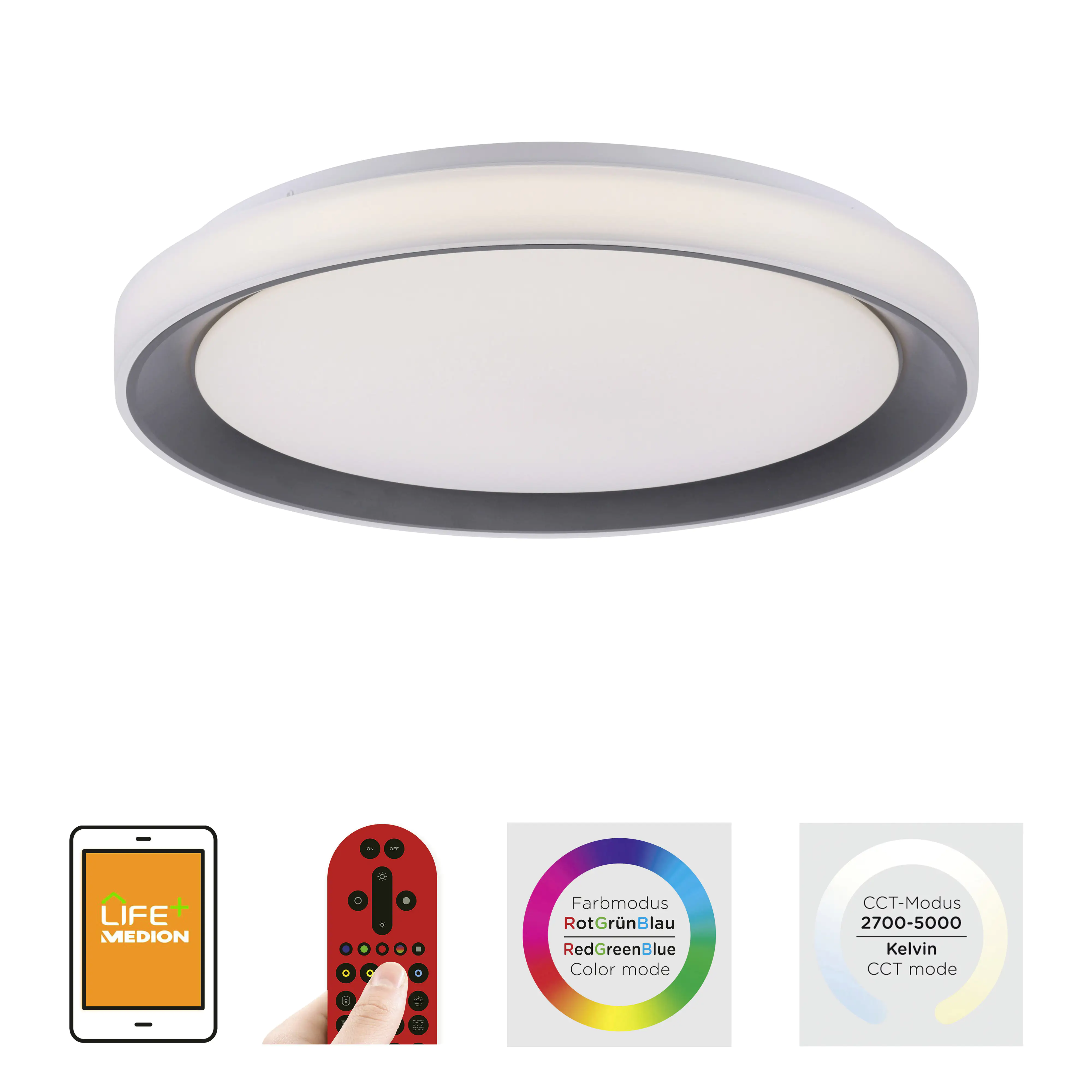 JustLight LED Deckenleuchte Disc Lola Smart schwarz, Smart Home