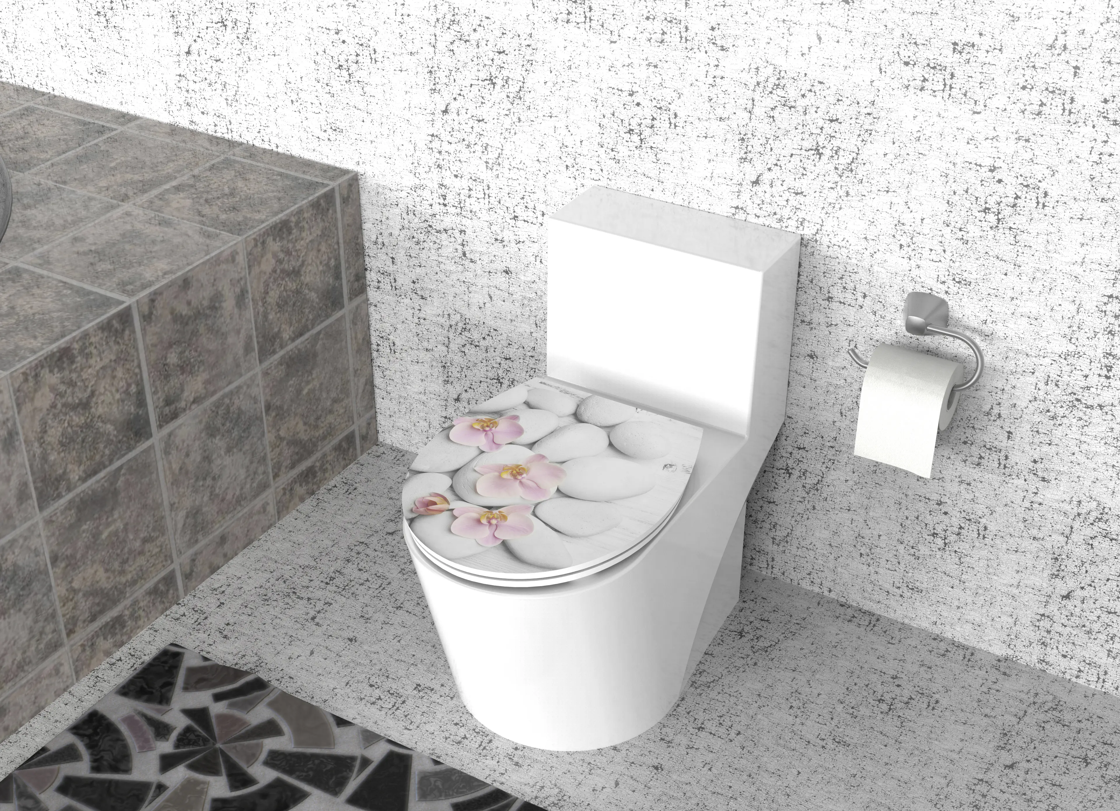 Duschwell Duroplast WC-Sitz Stein & Orchidee