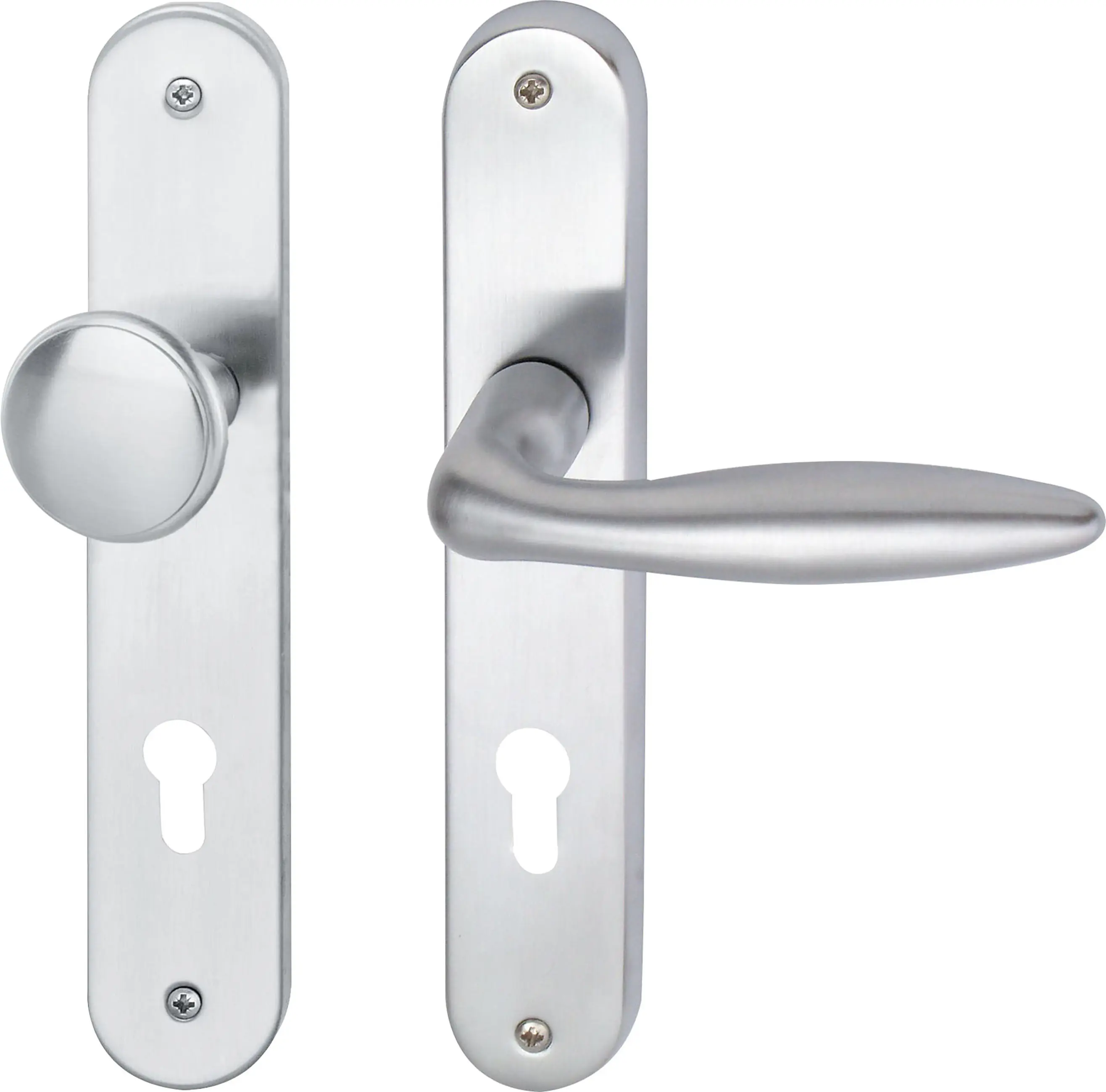 Südmetall Türgriff-Garnitur Langschild Alison PZ Messing satiniert Drücker links silber 225 x 40 mm