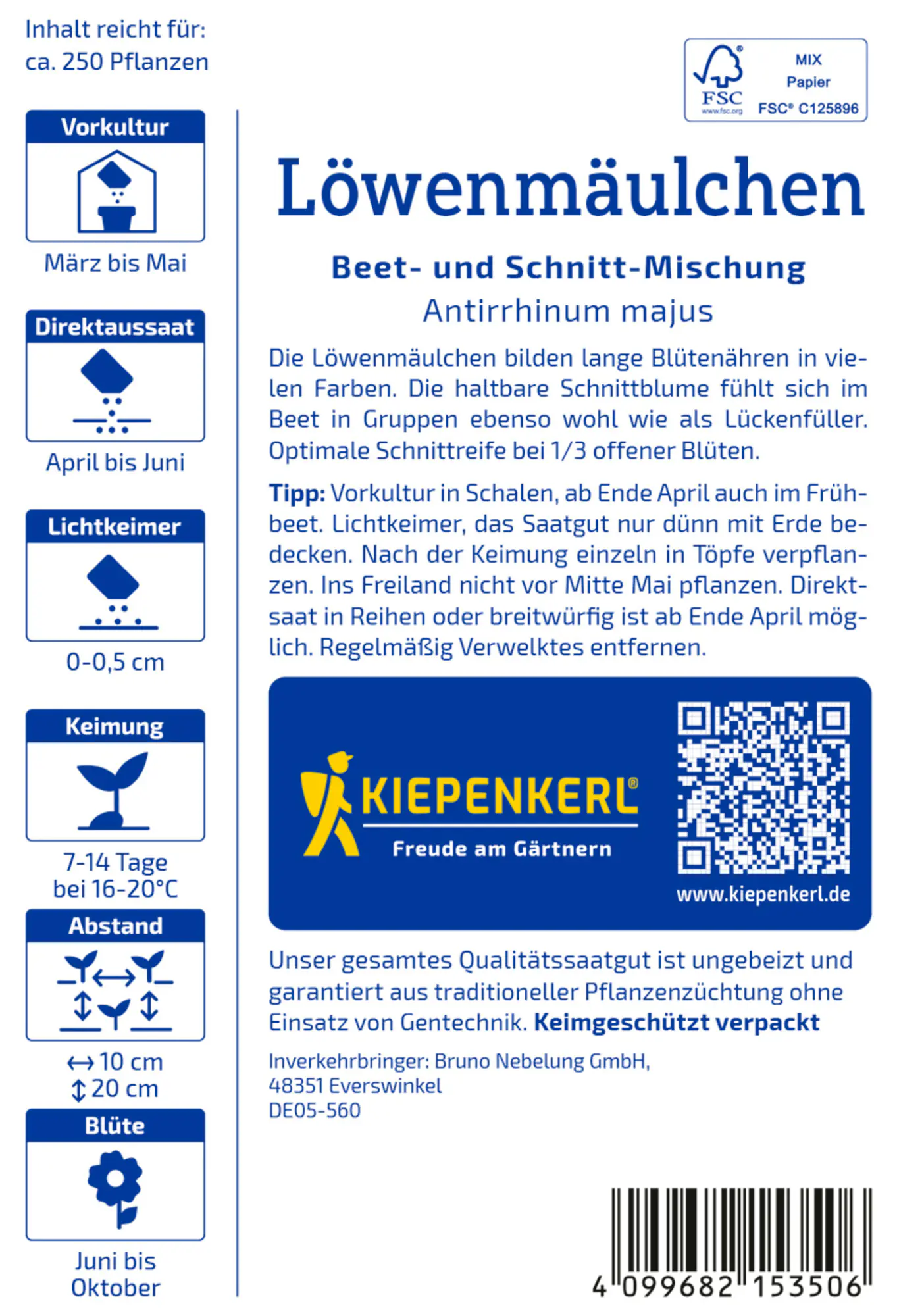 Kiepenkerl Saatgut Löwenmäulchen Beet- und Schnitt-Mischung für ca. 1-2 m²