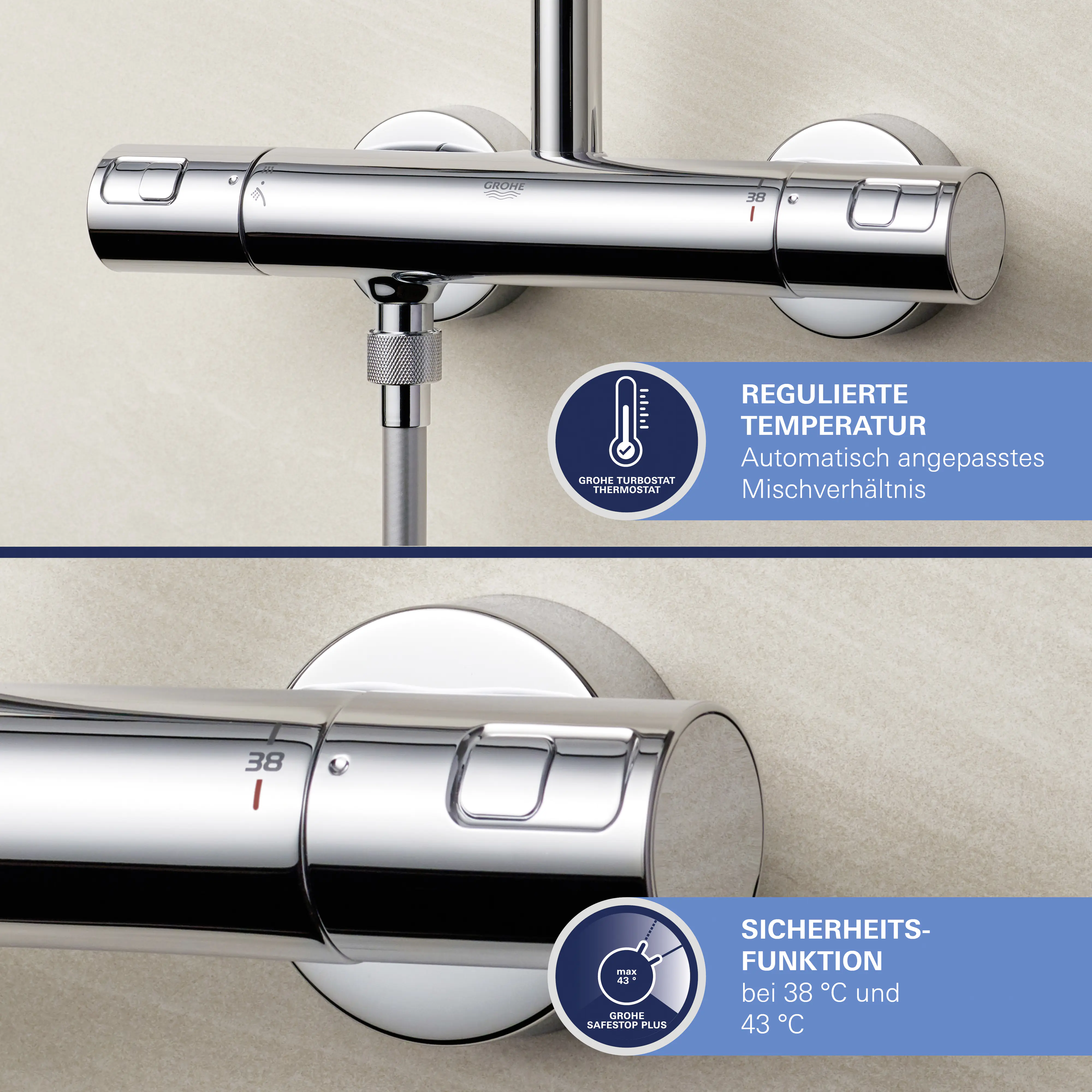 Grohe Kopfbrausesystem Vitalio Joy 260 verchromt, Aufputz-Thermostat mit Aquadimmer Funktion