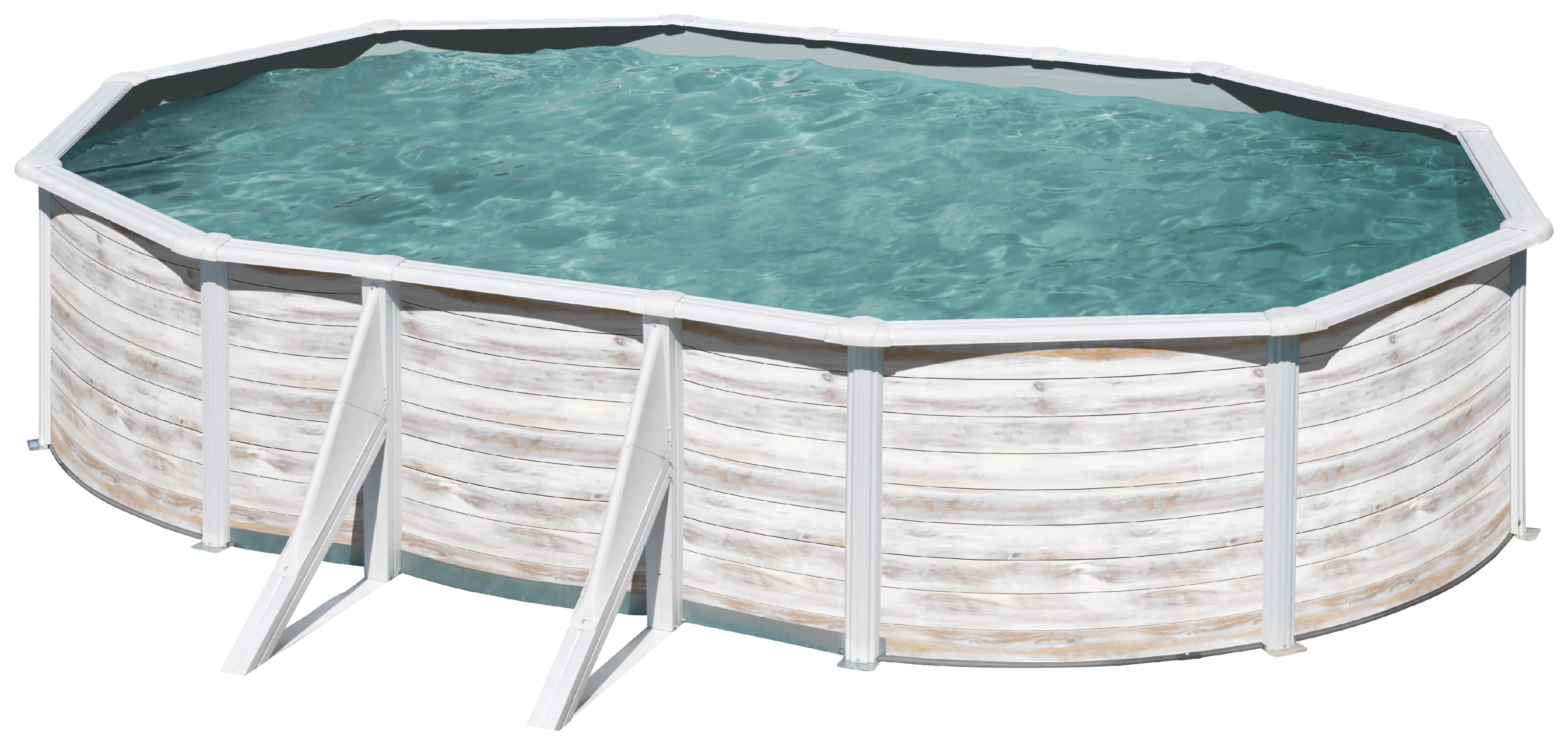 Gre Stahlwandpool Finnlandia oval 610 x 375 x 120 cm Holzdekor weiß