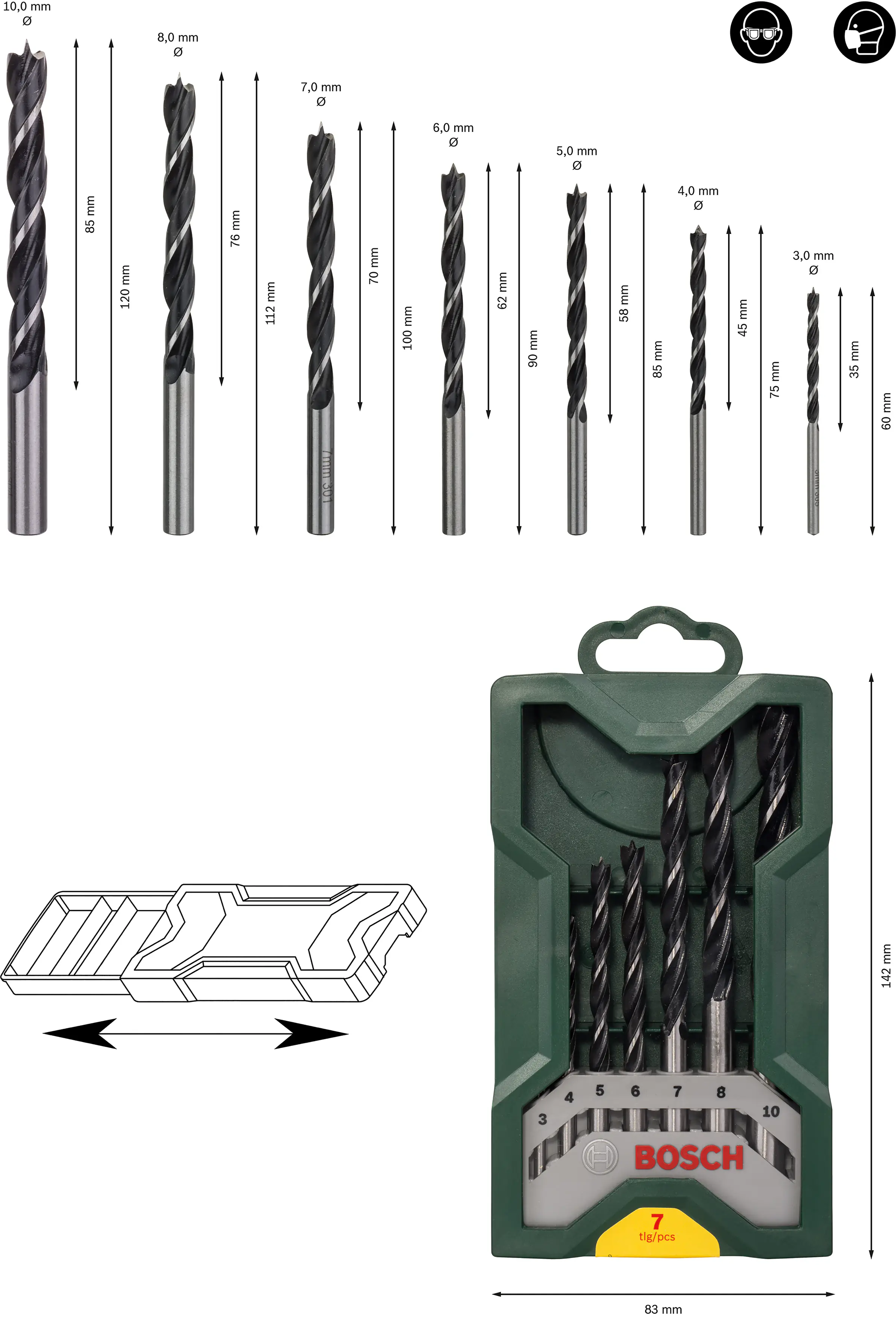 Bosch Mini-X-Line-Holzbohrer-Set 7-teilig