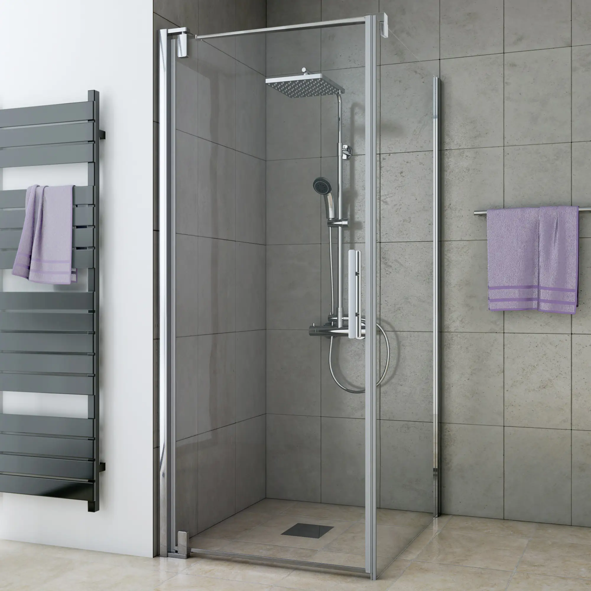 Breuer Europa Design Seitenwand rechts 90 x 200 Alu chrom Anschlag rechts
