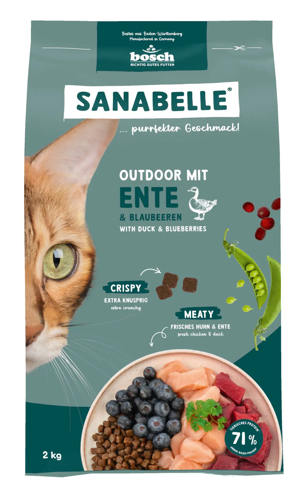 Sanabelle Katzentrockenfutter Adult Outdoor mit Ente & Blaubeeren für Freigängerkatzen 2 kg