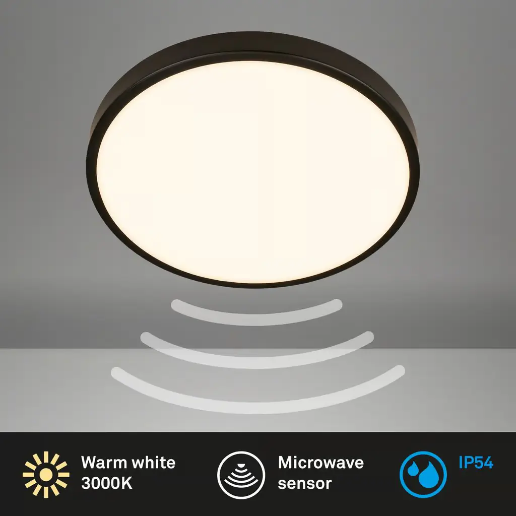 Briloner LED-Deckenleuchte Walk mit Bewegungsmelder Ø 29 x 6,5 cm warmweiß schwarz