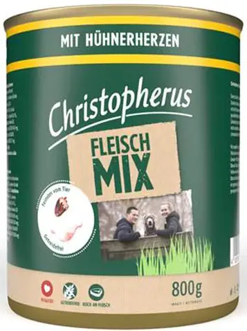 Christopherus Fleisch-Mix Hundenassfutter 800 g Hühnerherzen