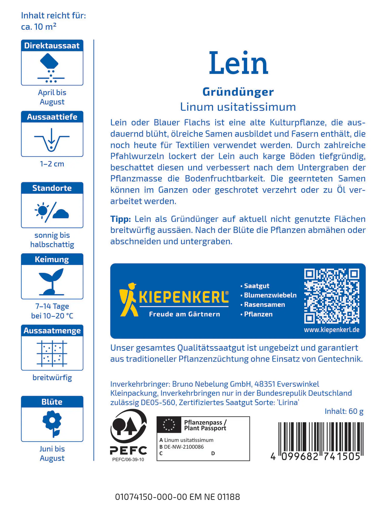 Kiepenkerl Saatgut Lein Blauer Flachs für ca. 10 m²