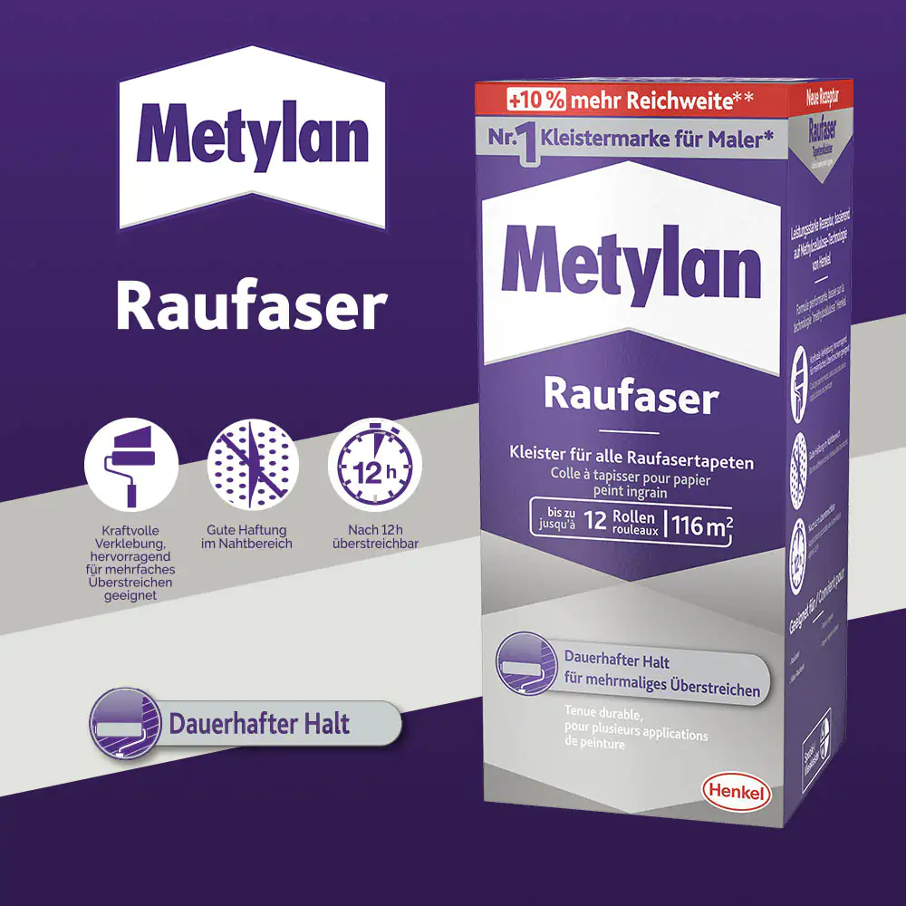 Metylan Raufaser Tapetenkleister 720 g Paket, trocknet transparent