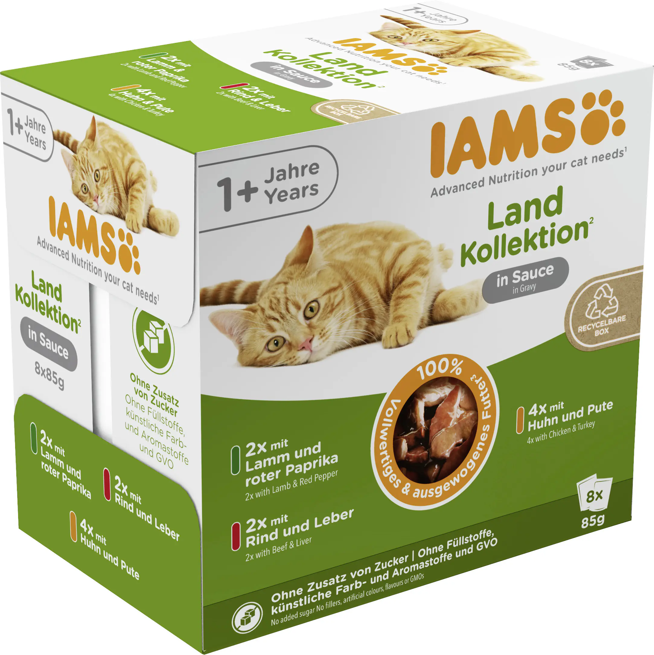 Iams Advanced Nutrition Katzennassfutter Adult 8 x 85 g Land Kollektion in Sauce