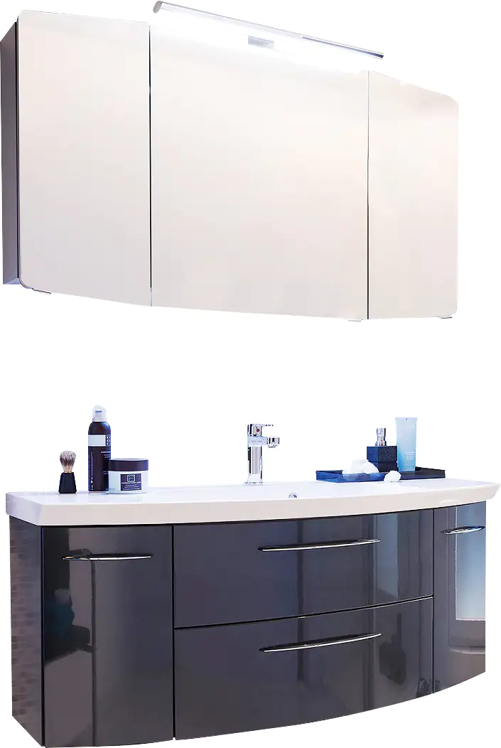 Pelipal Badmöbel-Set Cassca Anthrazit Hgl mit Mineralmarmor-Waschtisch + LED-Leuchte 121 cm