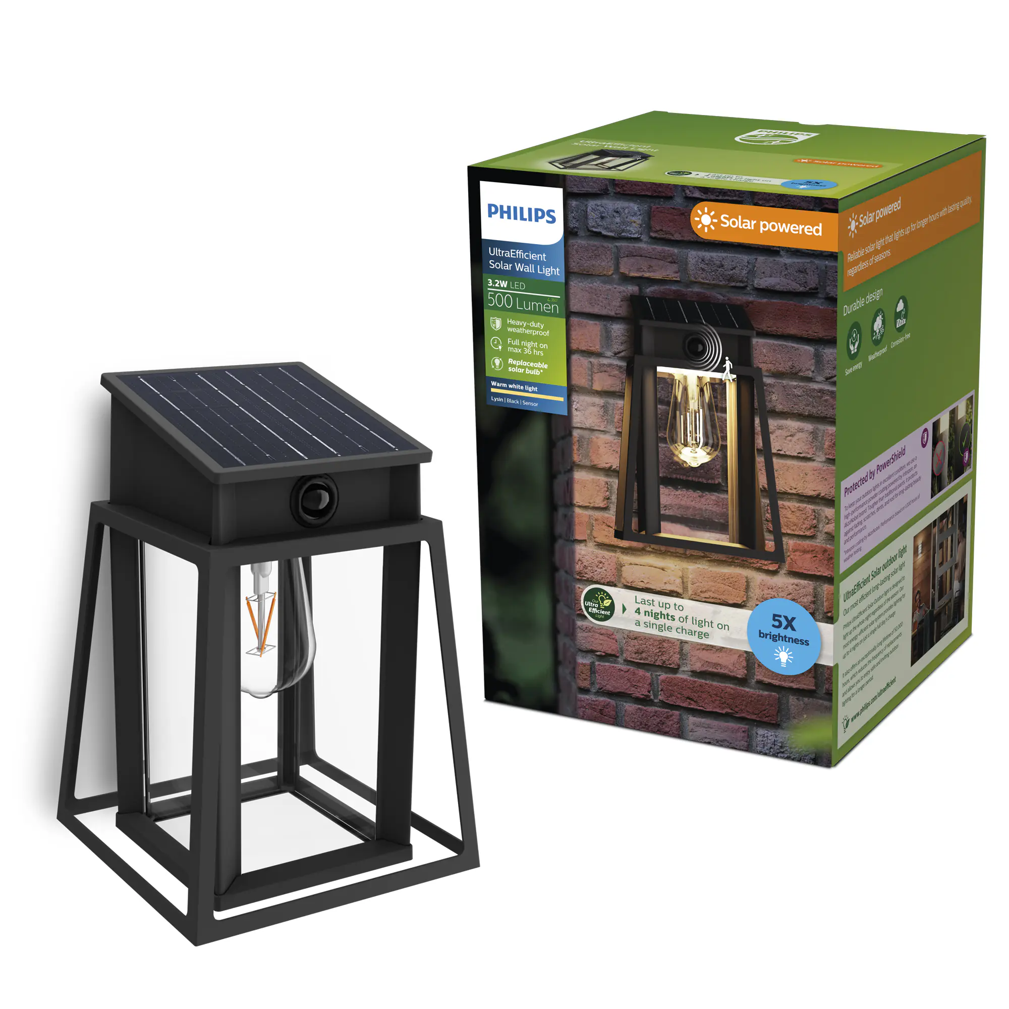 Philips Solar Wandleuchte Lysin Wand 33,5 x 23,5 x 23,5 cm warmweiß
