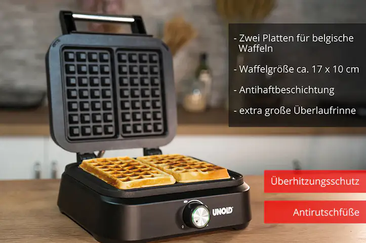Unold Waffelautomat Brüssel  1500 Watt, für 17x10 cm Waffeln