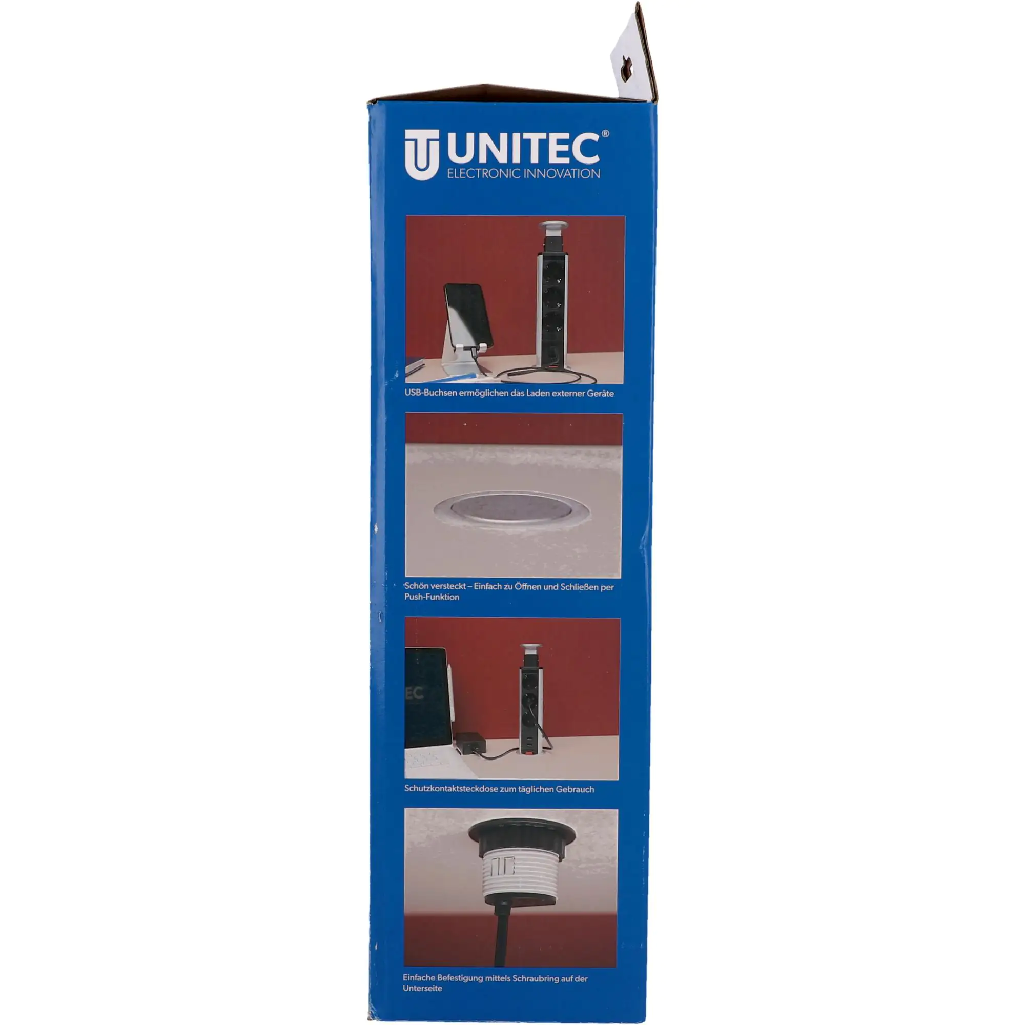 Unitec Einbausteckdosenleiste 3-fach 2m mit 2 x USB Tower, silber