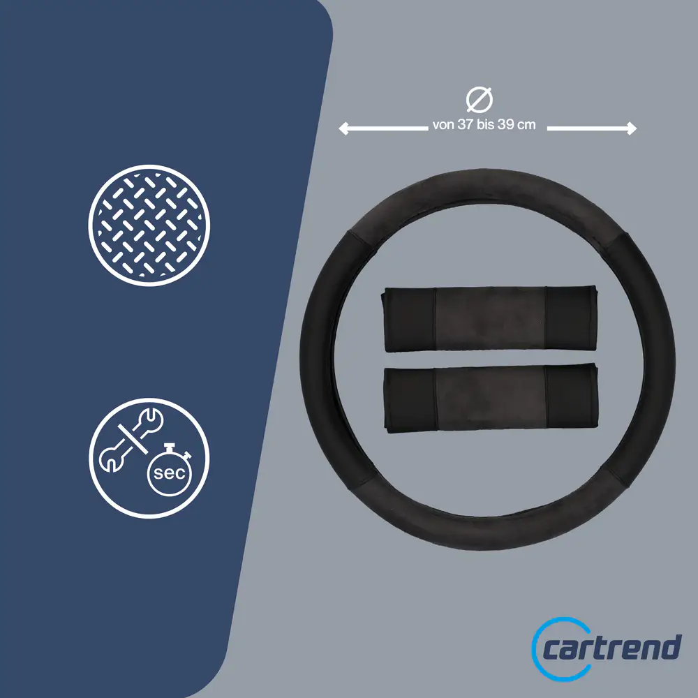 Cartrend Lenkradhülle und Gurtpolster Velours grau
