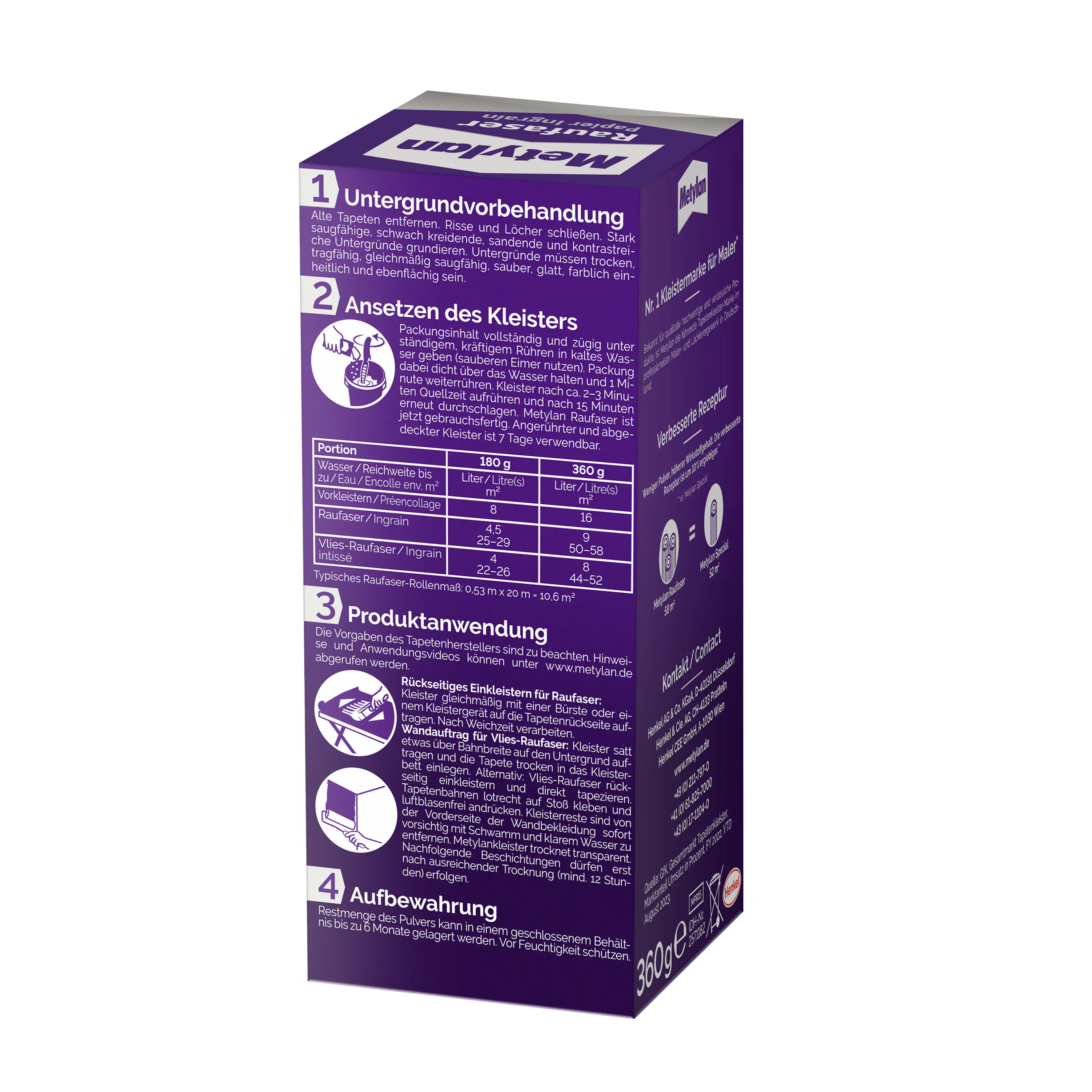 Metylan Raufaser Tapetenkleister 360 g Paket, trocknet transparent