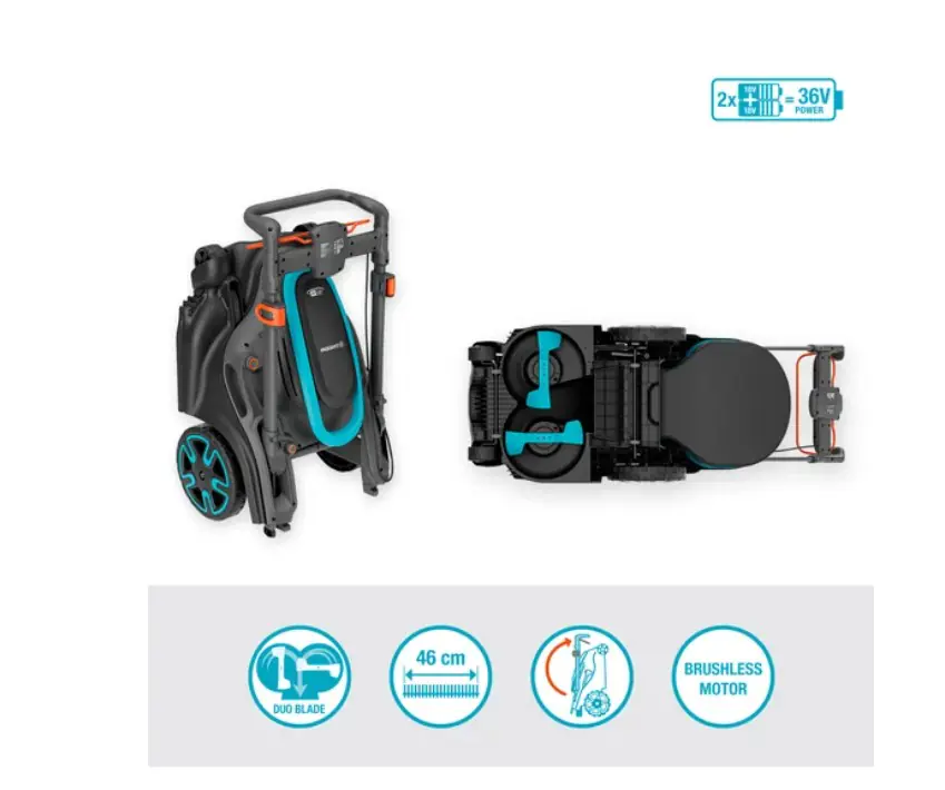 Gardena Akku Rasenmäher PowerMax Duo 46/36V 2,5 Ah 46 cm Schnittbreite