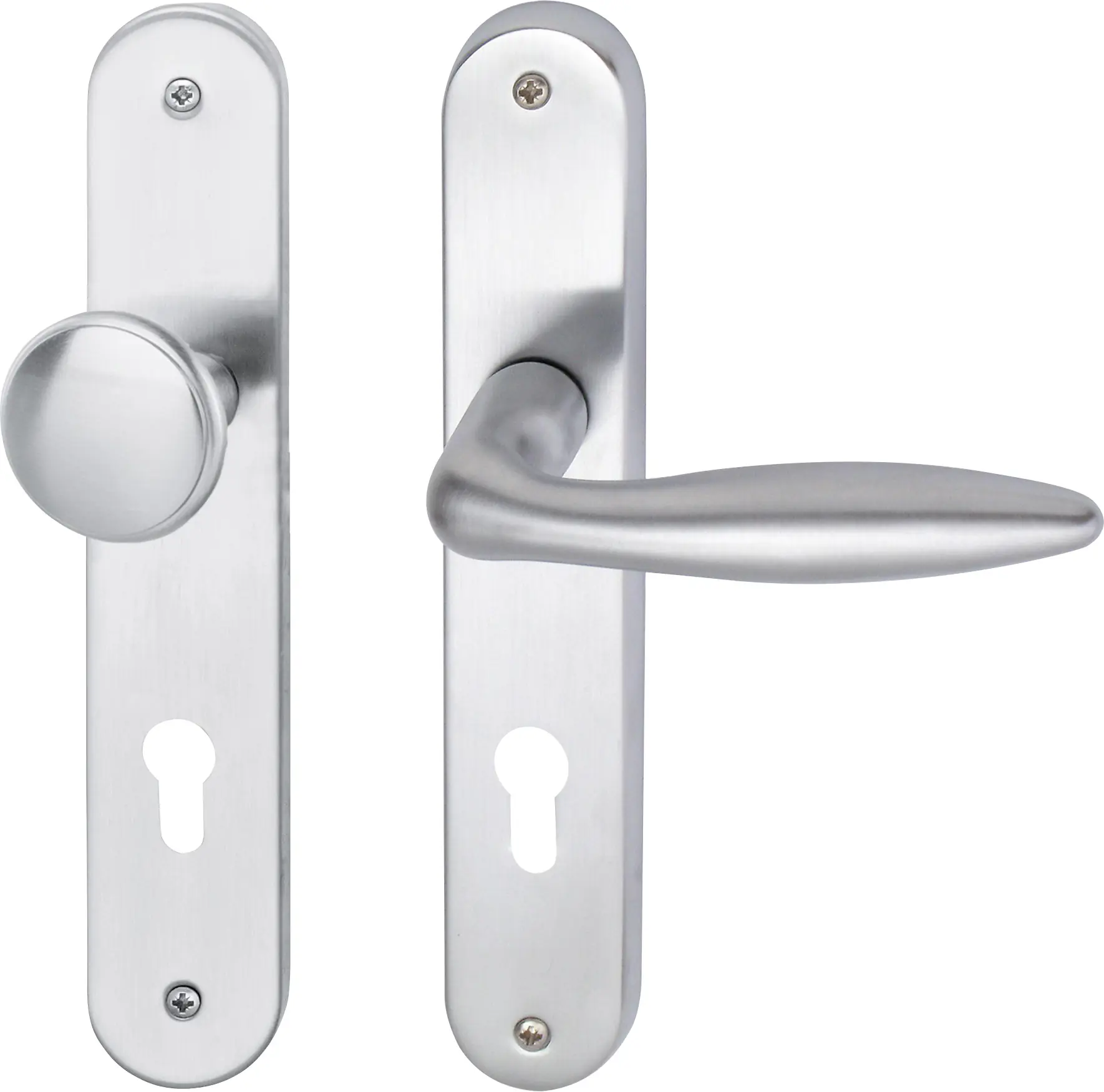 Südmetall Türgriff-Garnitur Langschild Alison PZ Messing satiniert Drücker rechts silber 225 x 40 mm