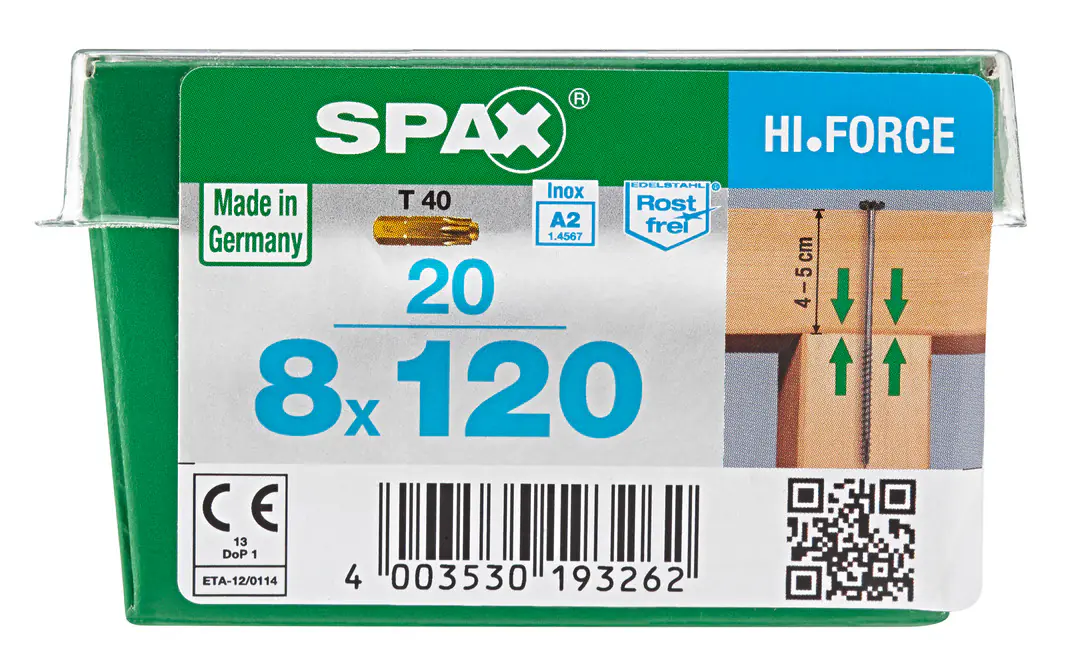Spax Tellerkopfschrauben 8.0 x 120 mm TX 40 - 20 Stück Edelstahl