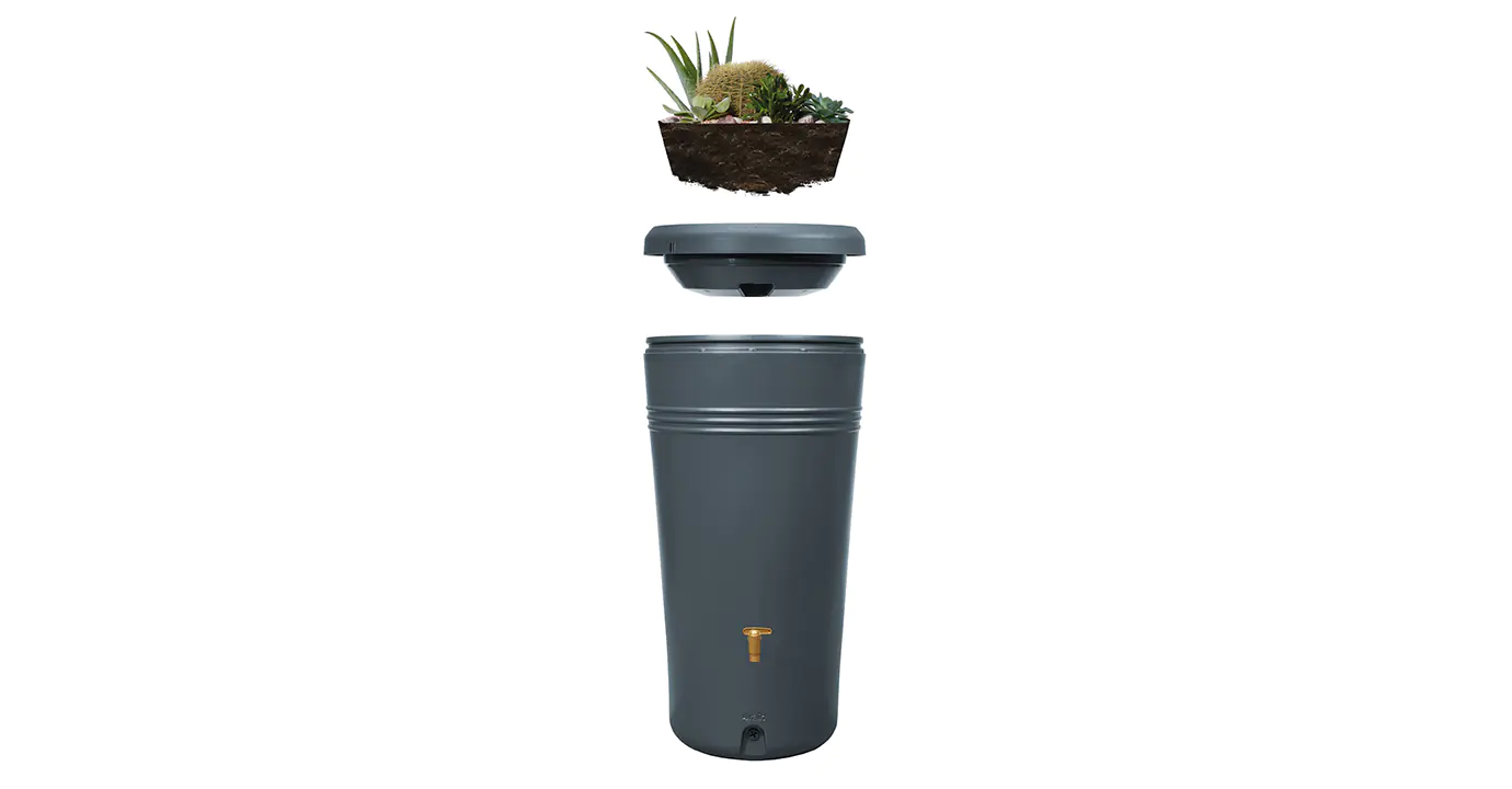 4rain Regenspeicher Azura 2in1, 120 L Graphite Grey inkl. Pflanzschale