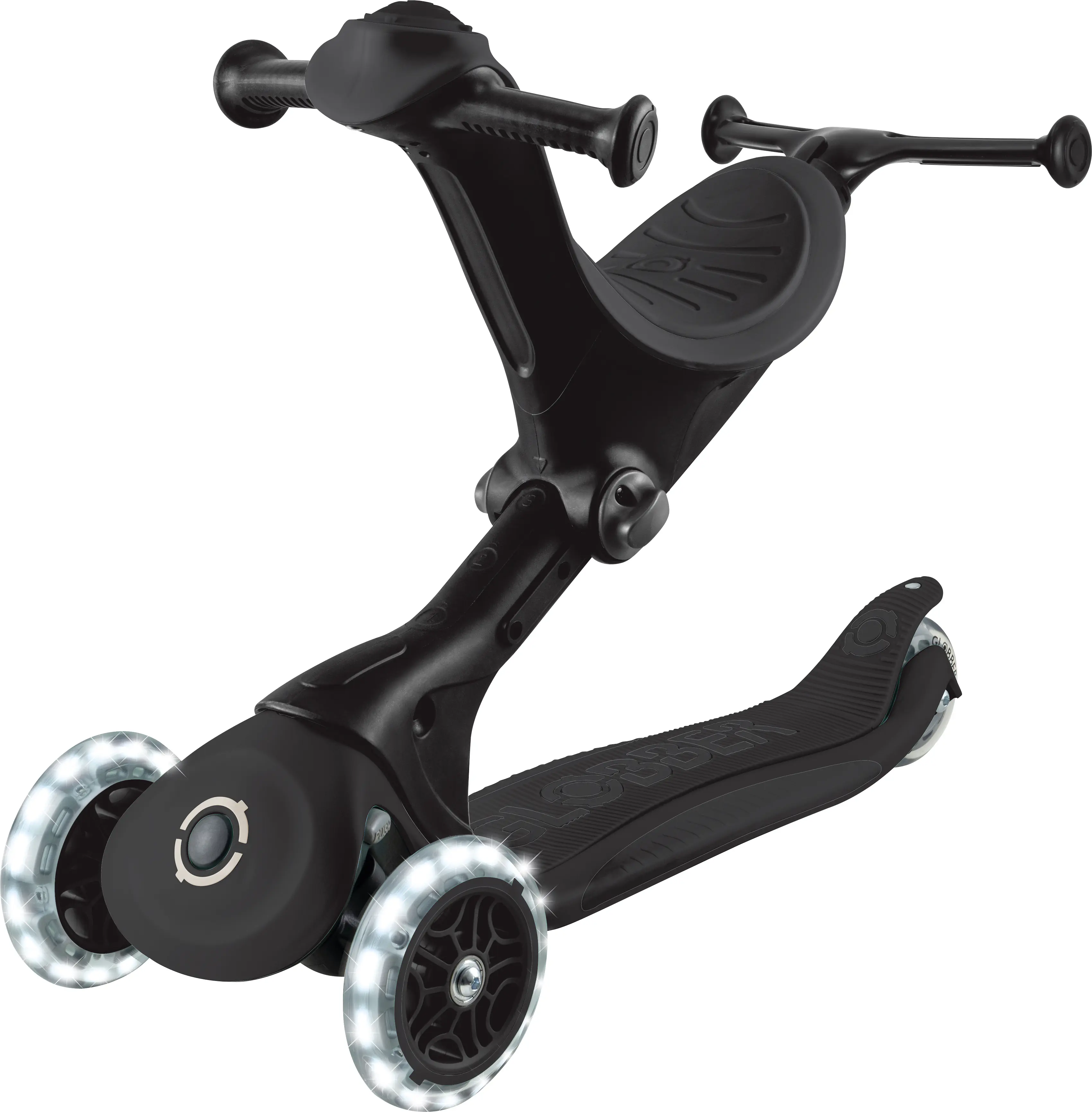 Globber Scooter 3in1 Junior Go-Up Deluxe Lights schwarz mit Leuchtrollen