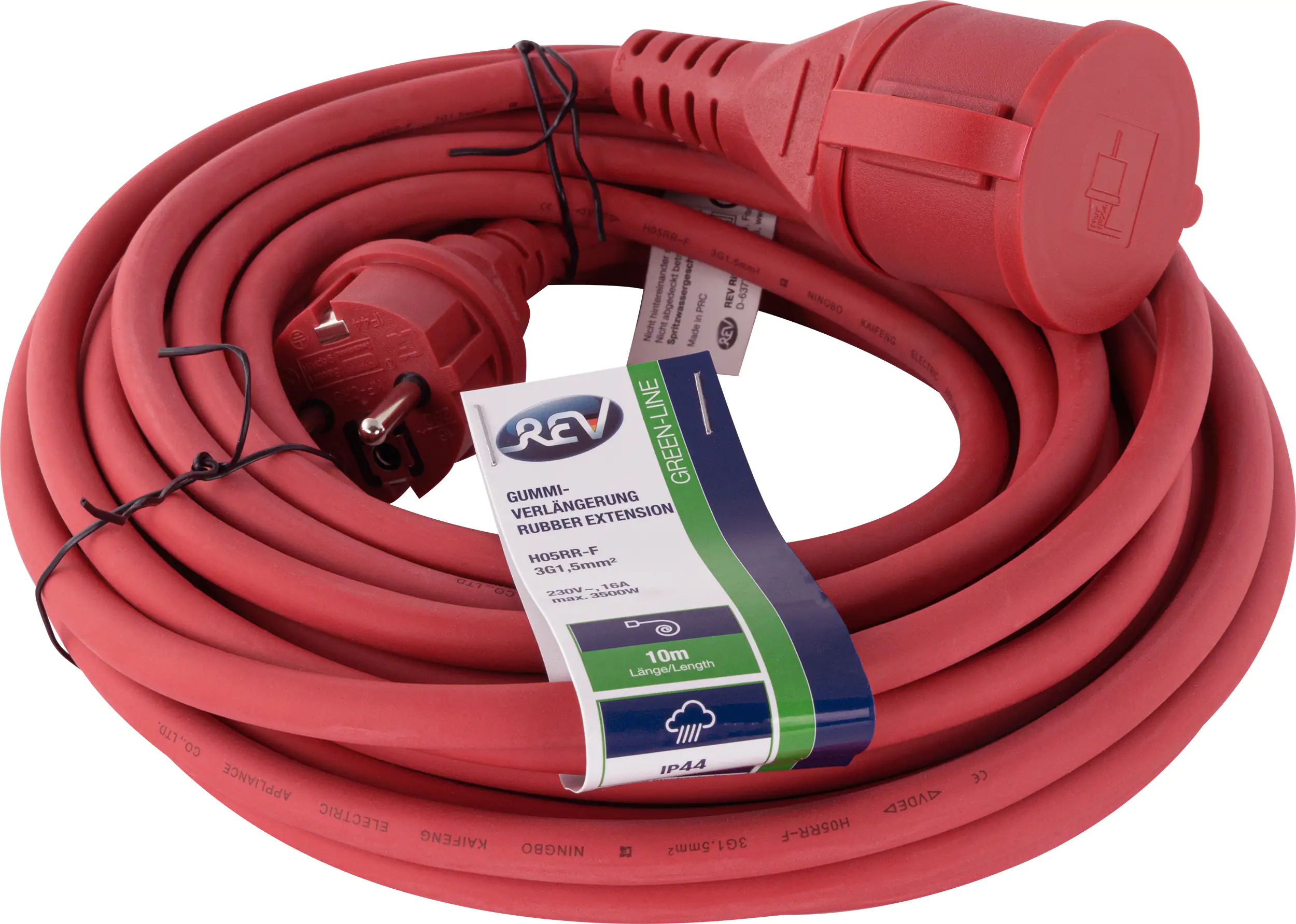 Verlängerungskabel Außen 10 m H05RR-F3x1,5 mm², rot