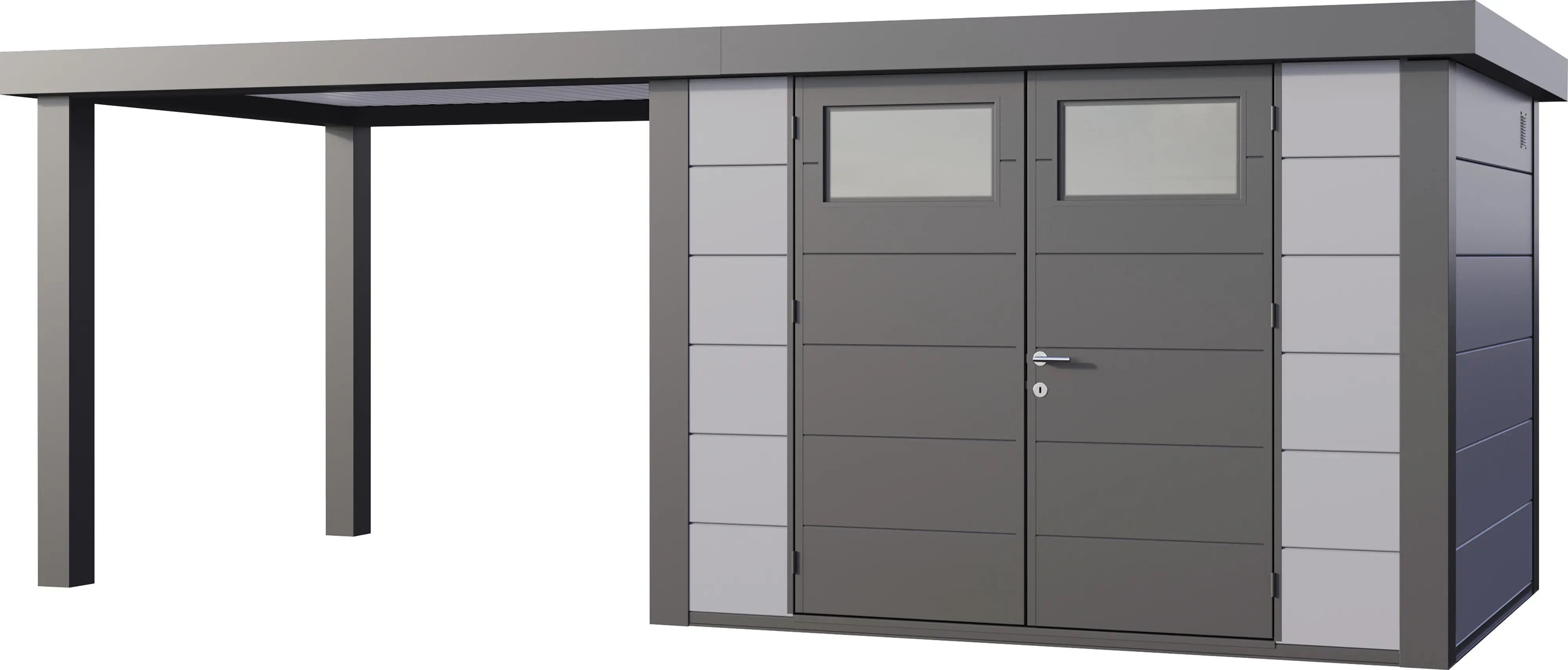 Telluria Gerätehaus Classico Open Lounge L 3024 links lichtgrau 582 x 238 cm