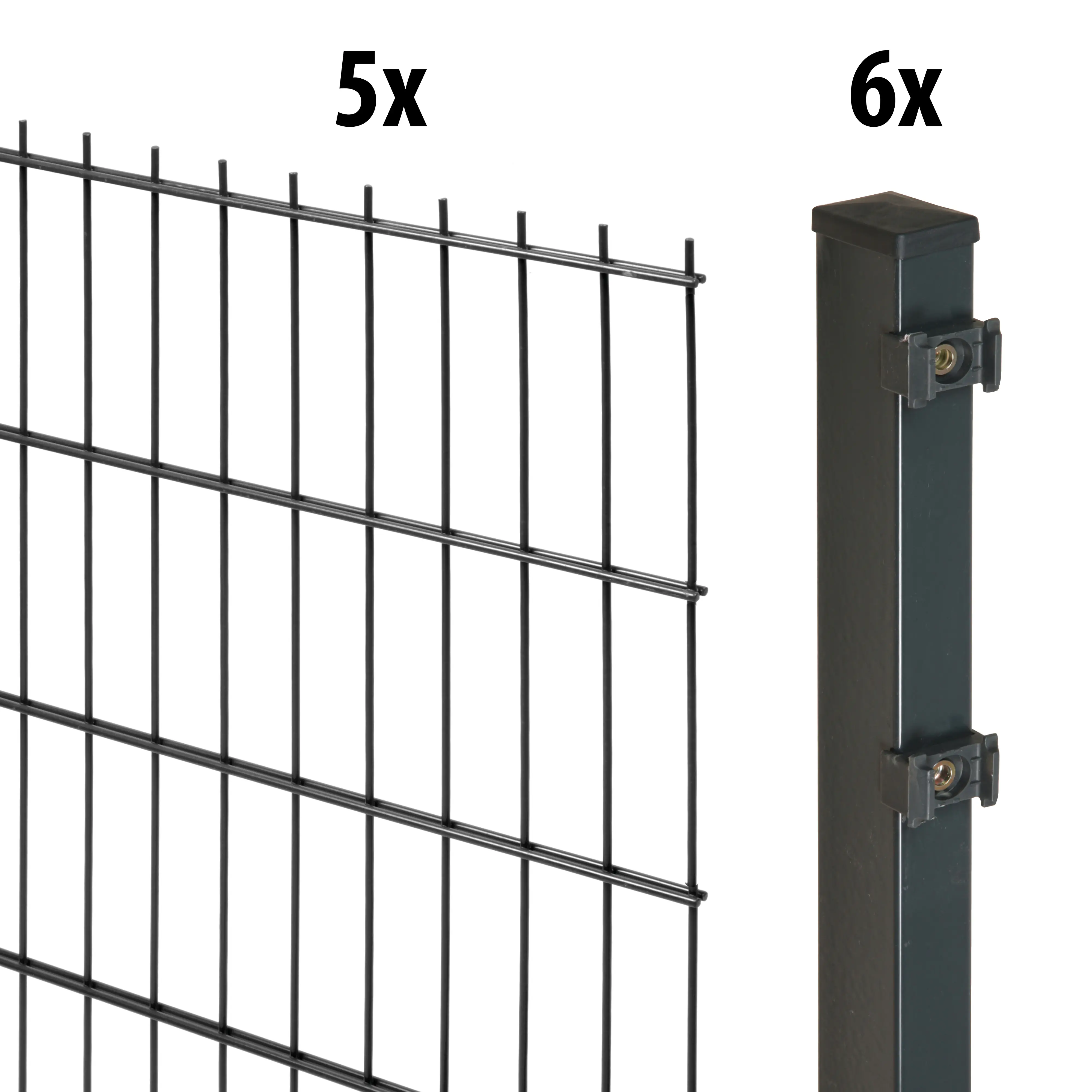 Floraworld Doppelstabmatten-Zaun Set Comfort 10 m 201 x 183 cm inkl. 6x Pfosten 240 cm anthrazit