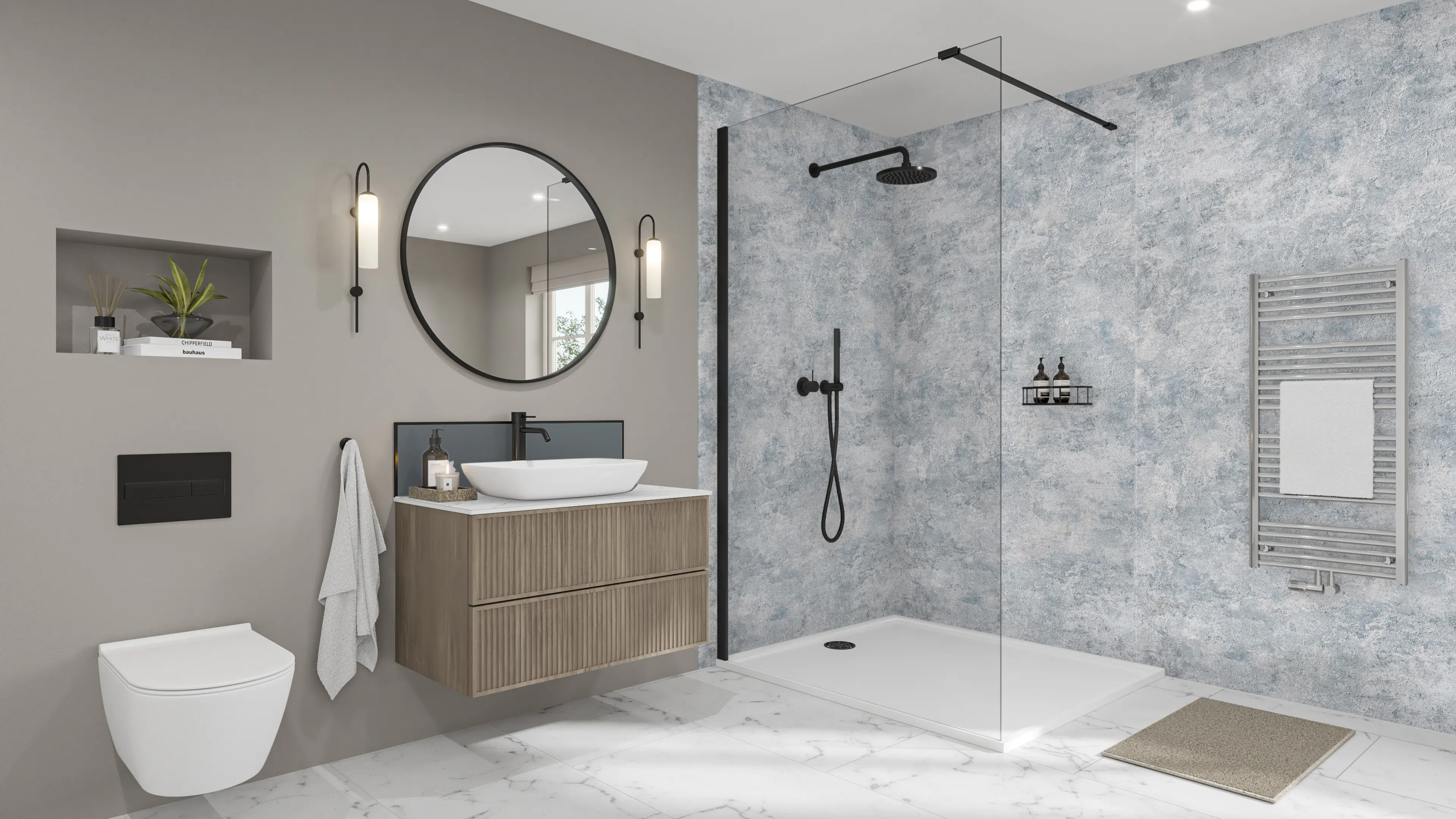 Wetwall Elite Wandpaneel  Caliza 120 x 242 cm mit abgerundeter Abschlusskante
