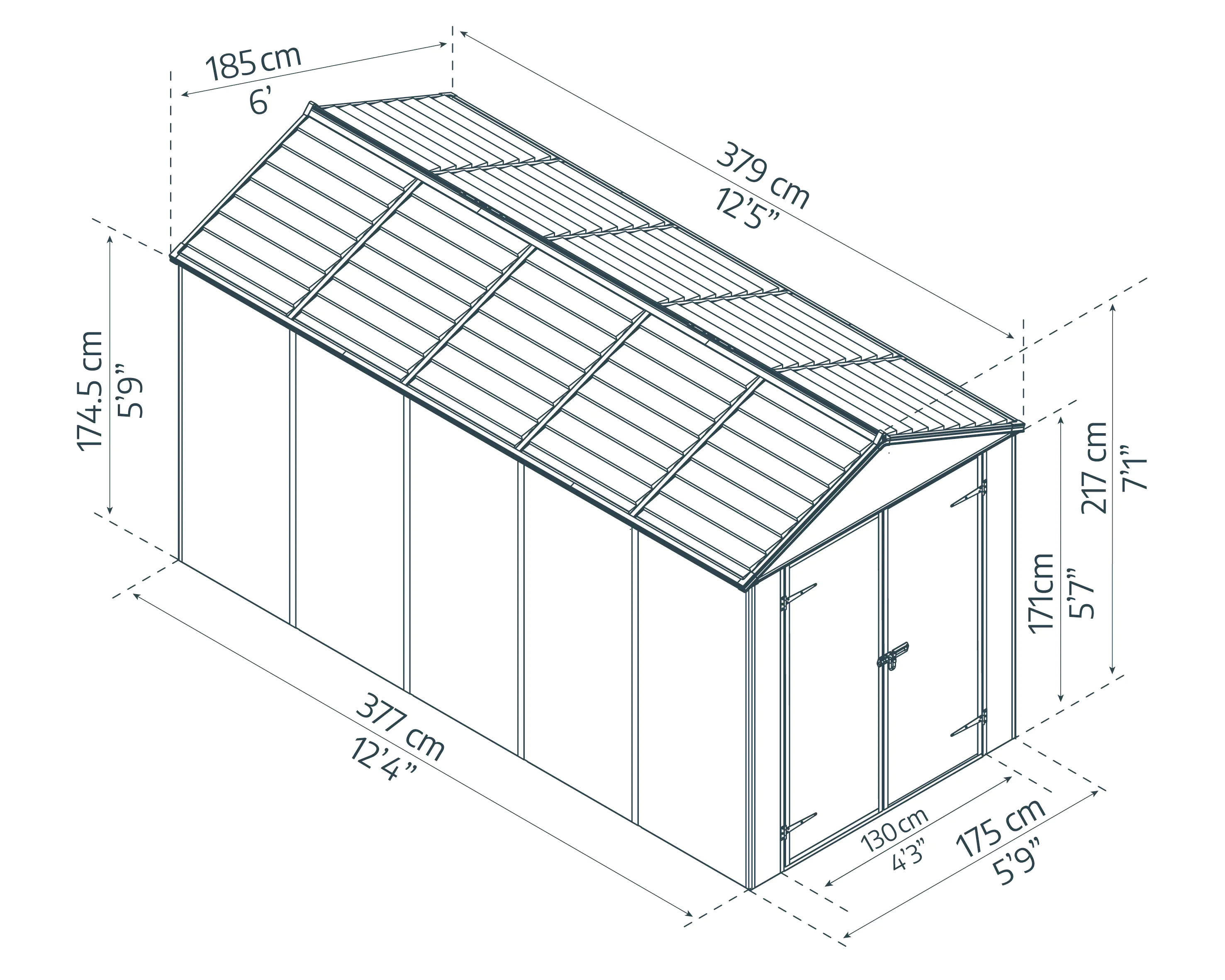Canopia Gerätehaus Rubicon Alu grau 379 x 185 cm