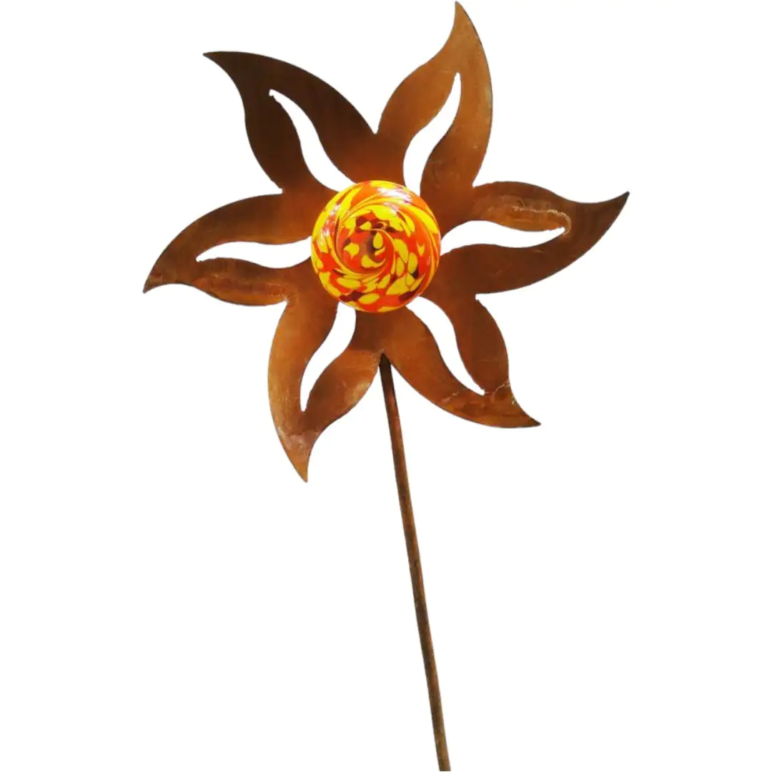 Stecker Blume mit Kugel Rostoptik 150 cm