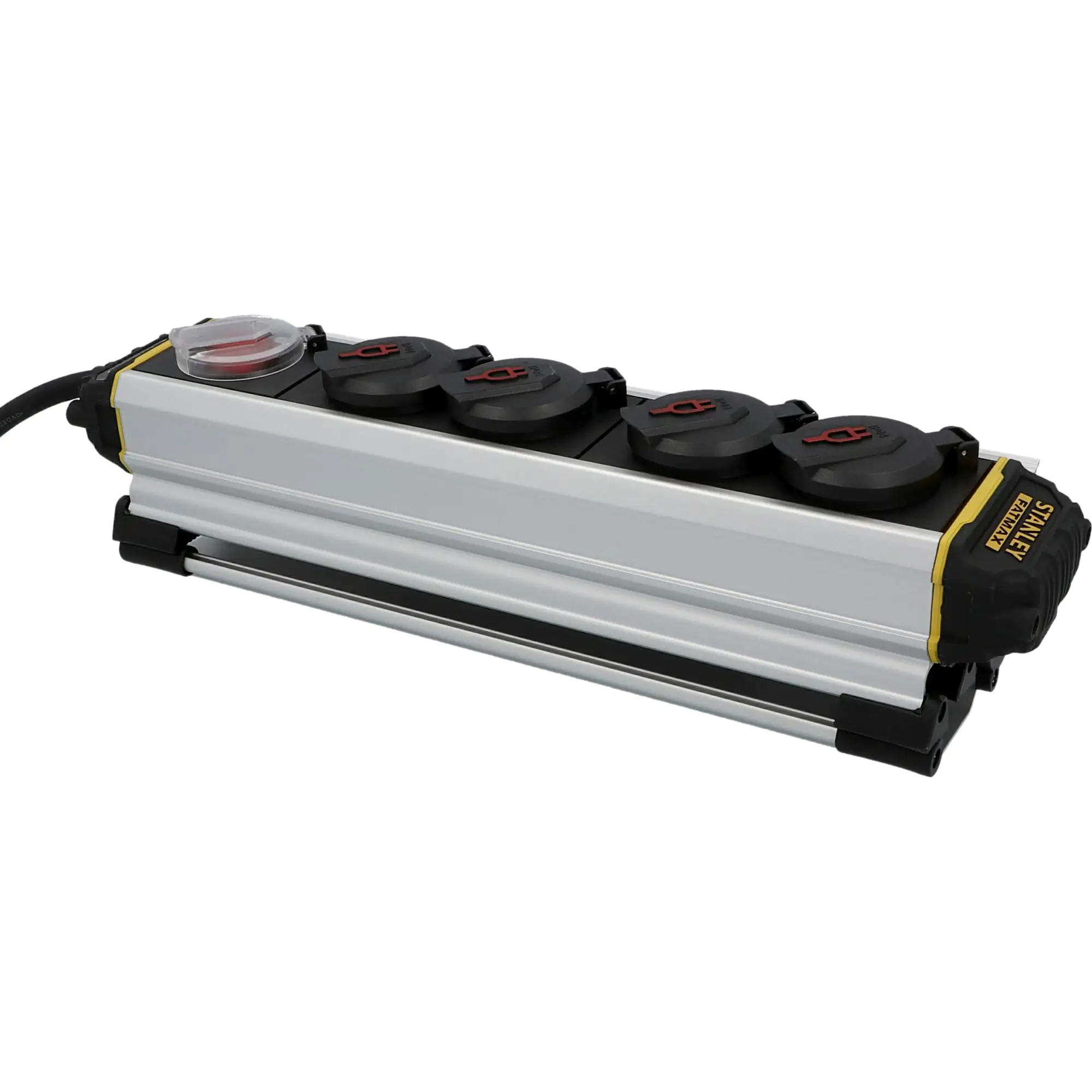 Stanley Steckdosenleiste 4-fach 3m mit Schalter, Aluminiumgehäuse, schwarz