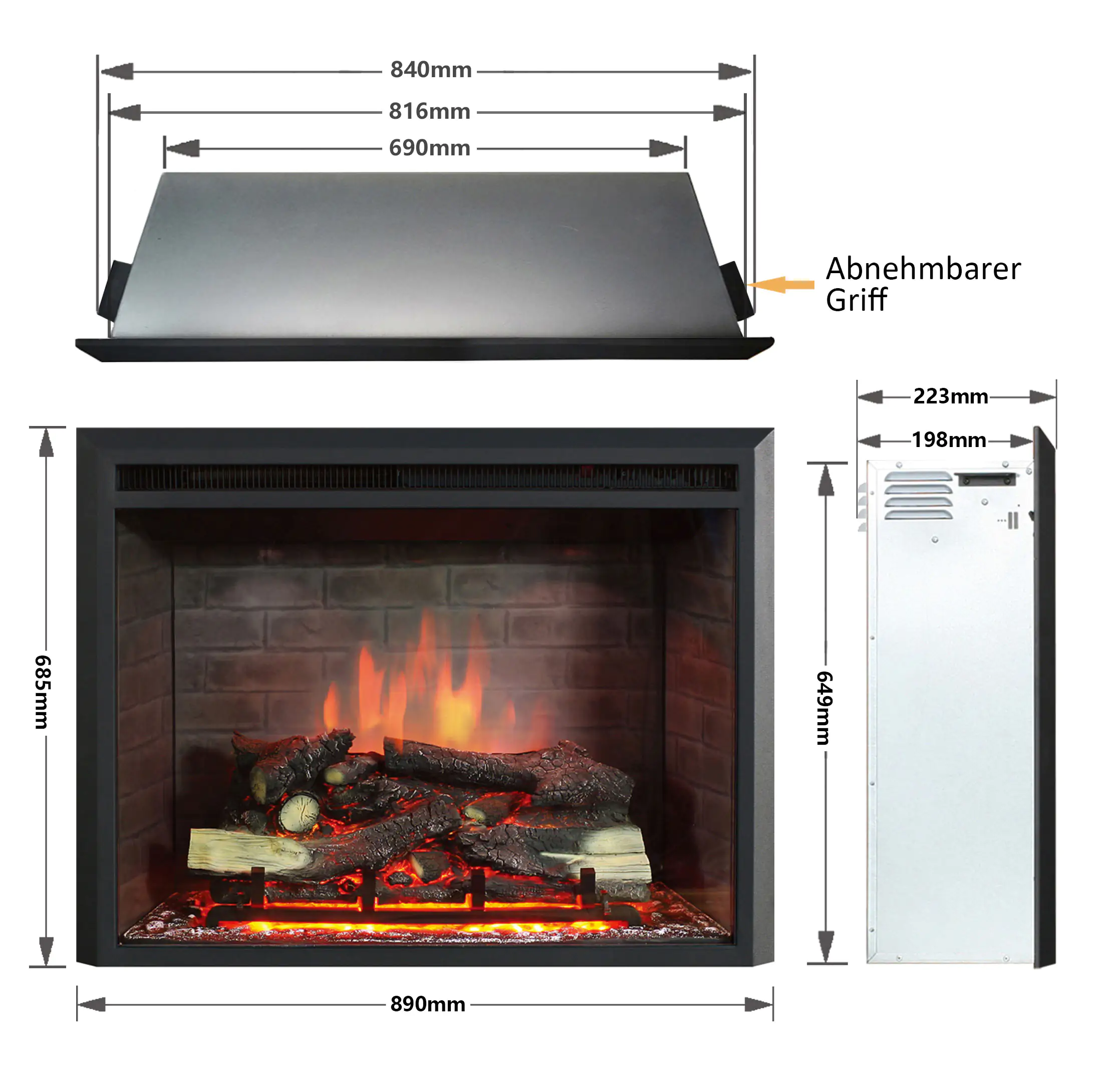 BALDERIA Elektrokamin schwarz Calida 33 1000/2000 Watt 68,5 x 89 cm