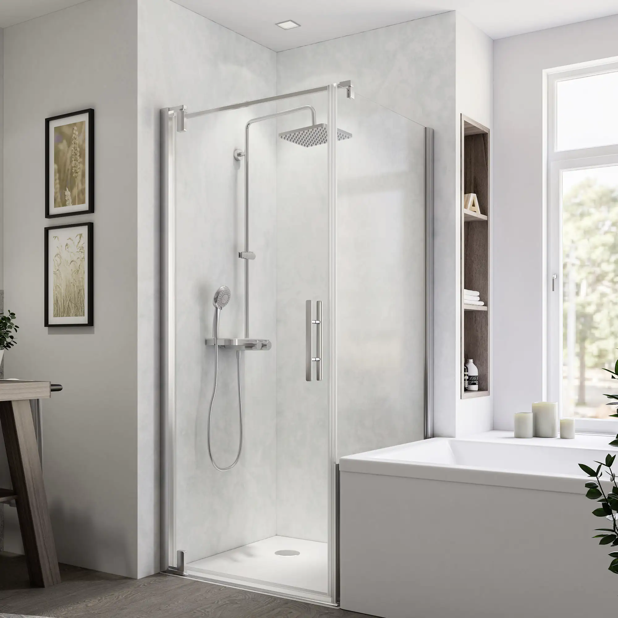 Breuer Europa Design Drehtür für Seitenwand 90 x 200, Alu chromeffekt, Anschlag links