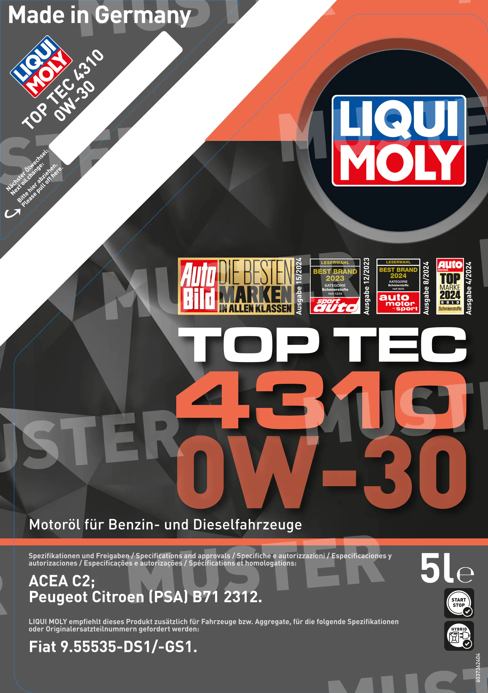 Liqui Moly Motoröl Top Tec 4310 0W-30 5 L