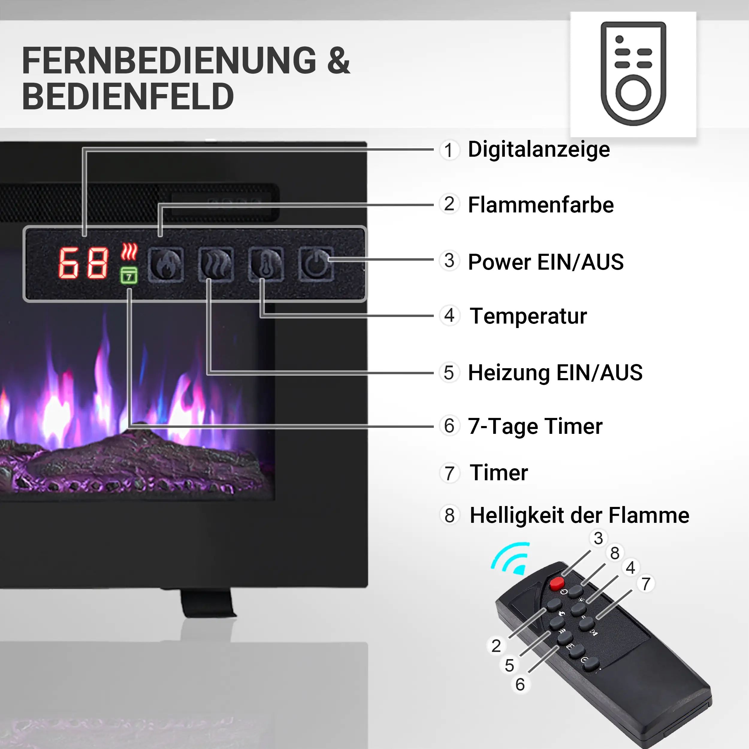 BALDERIA Elektrokamin schwarz Leif 50 1000/1800 Watt 43 x 127 cm