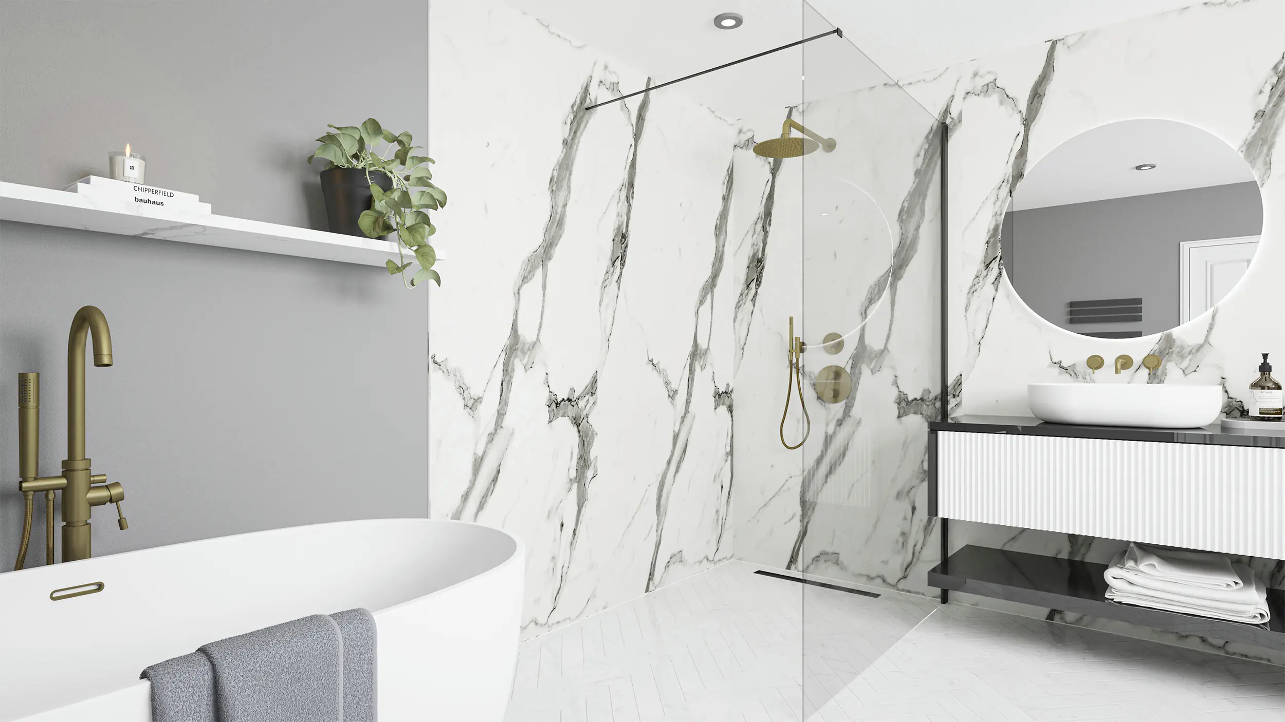 Wetwall Elite Wandpaneel  Calacatta Statuario 60 x 260 cm mit Nut & Feder
