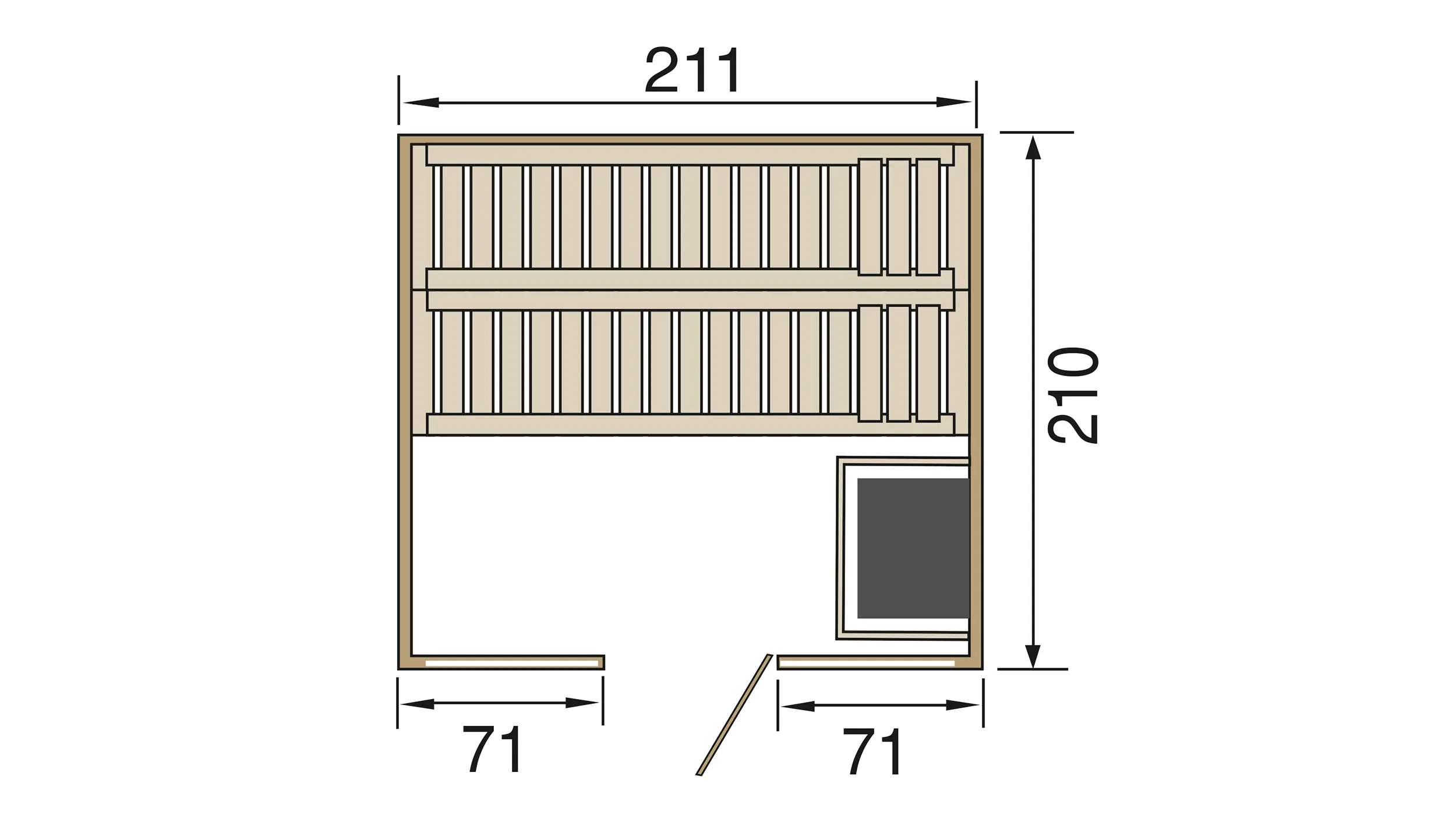 Weka Massivholz-Elementsauna Kemi Panorama 3, OS Ofen, 2 Fenstern und Saunaofen