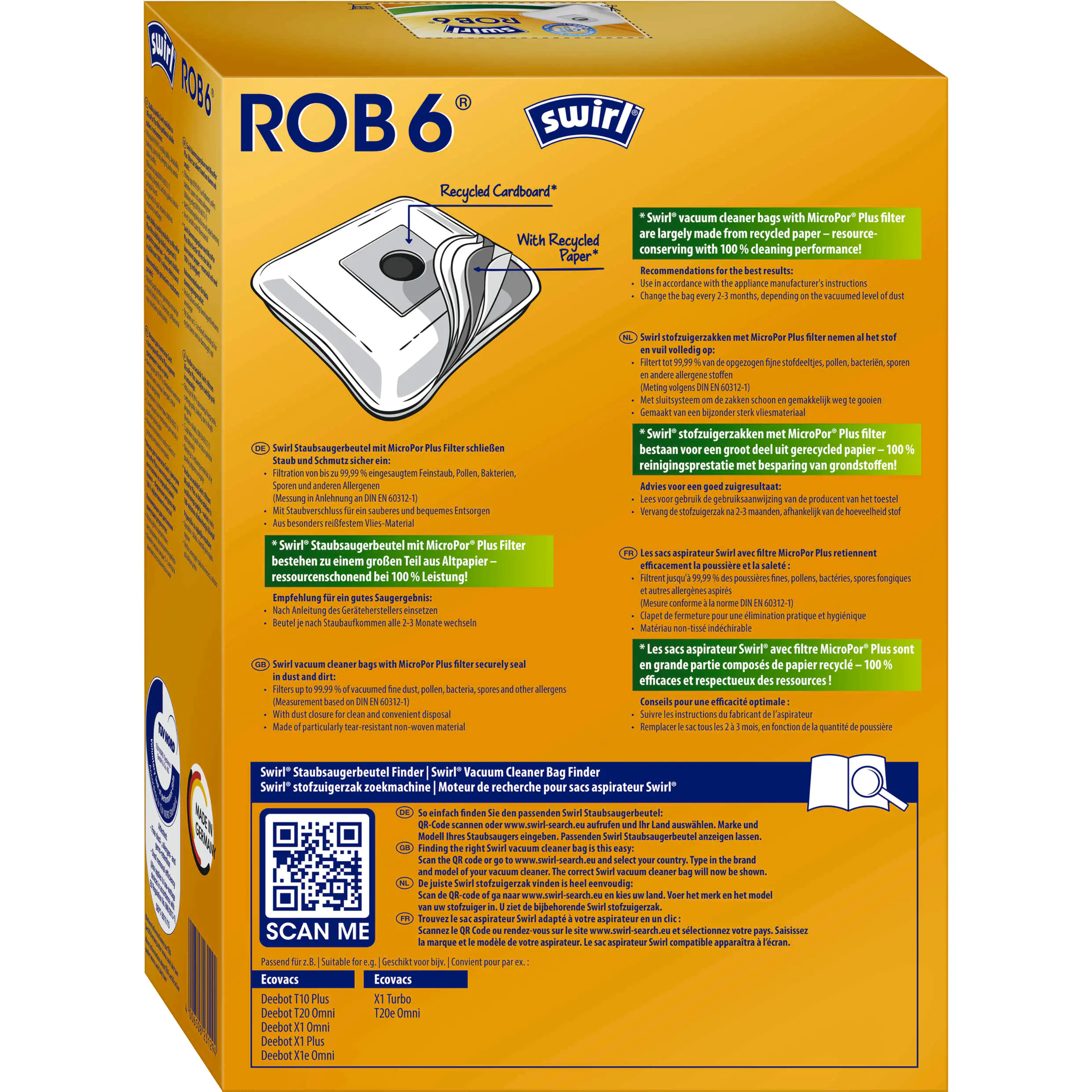 Swirl ROB 6 EcoPor Staubsaugerbeutel 4 Staubbeutel