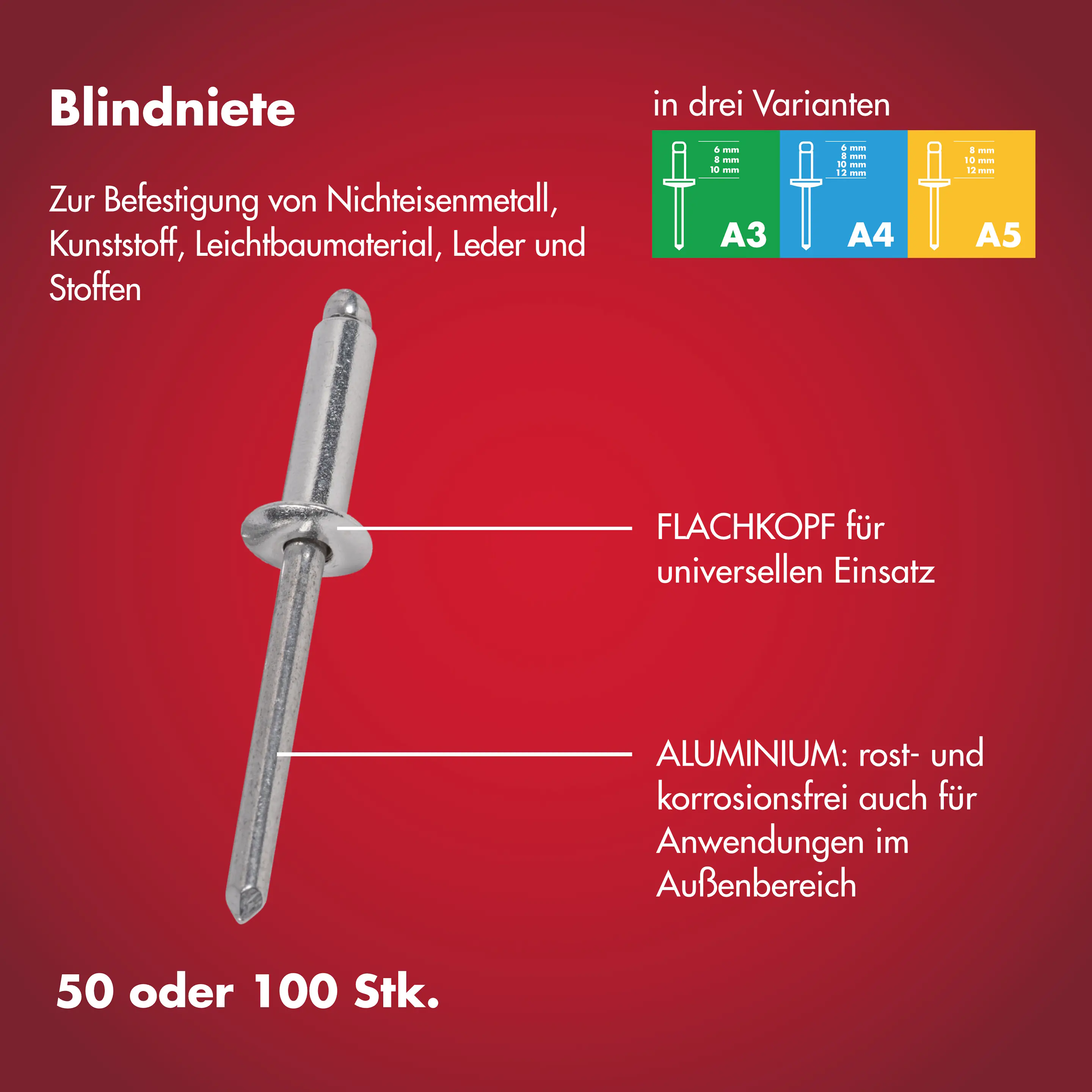 Arrow Blindniete Typ RA Ø 4 x 10 mm Aluminium 50 Stück