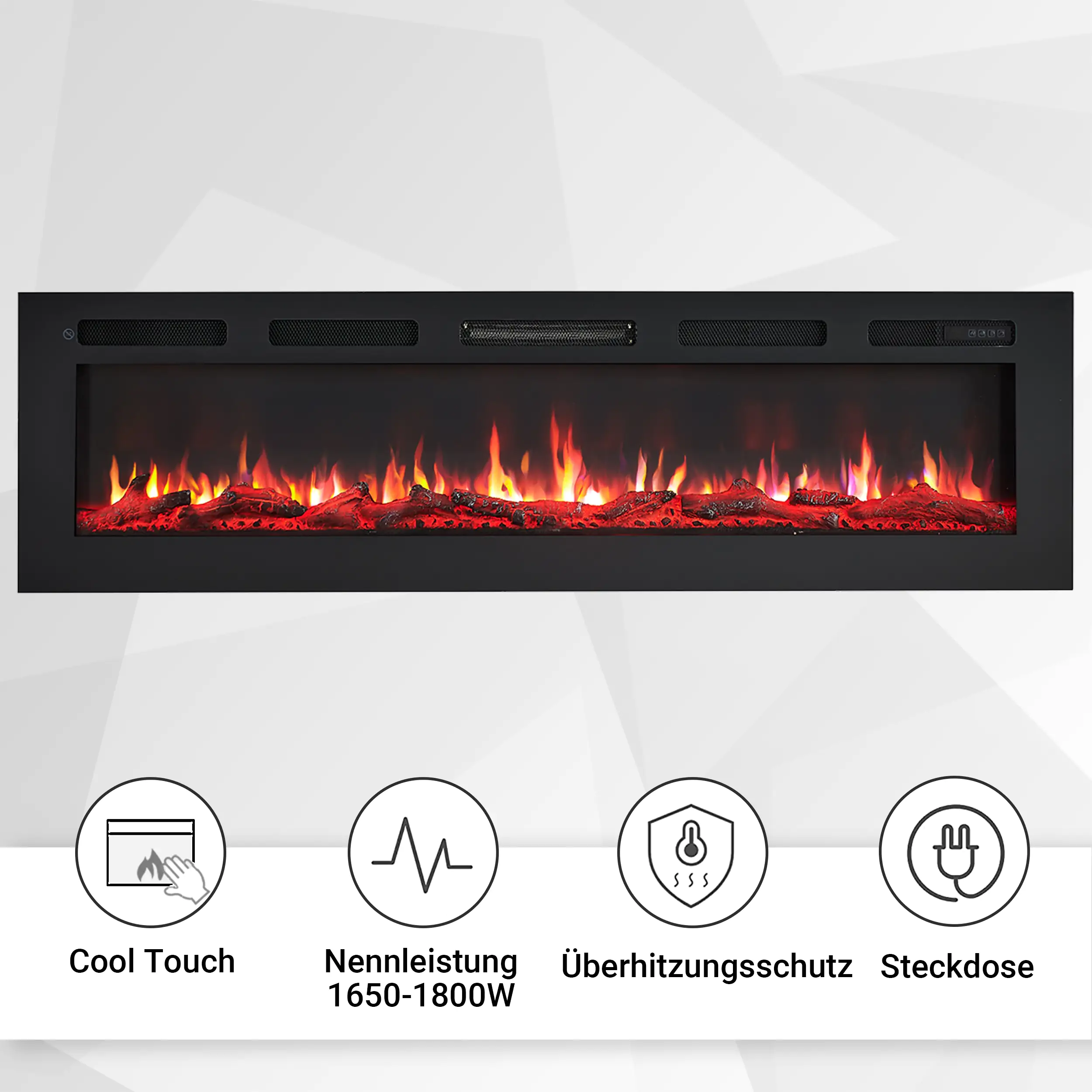 BALDERIA Elektrokamin schwarz Leif 60 1000/1800 Watt 43 x 152,5 cm