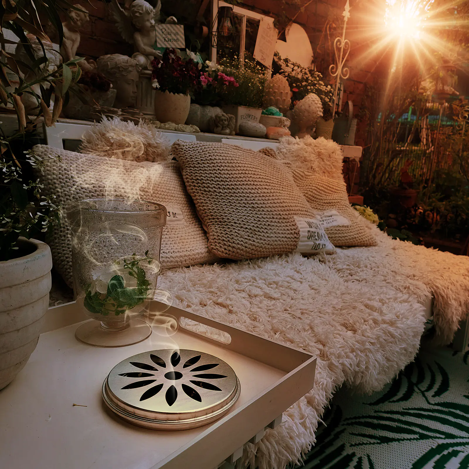 Gardigo Citronella-Räucher Set Räucherspirale mit Räucherschale
