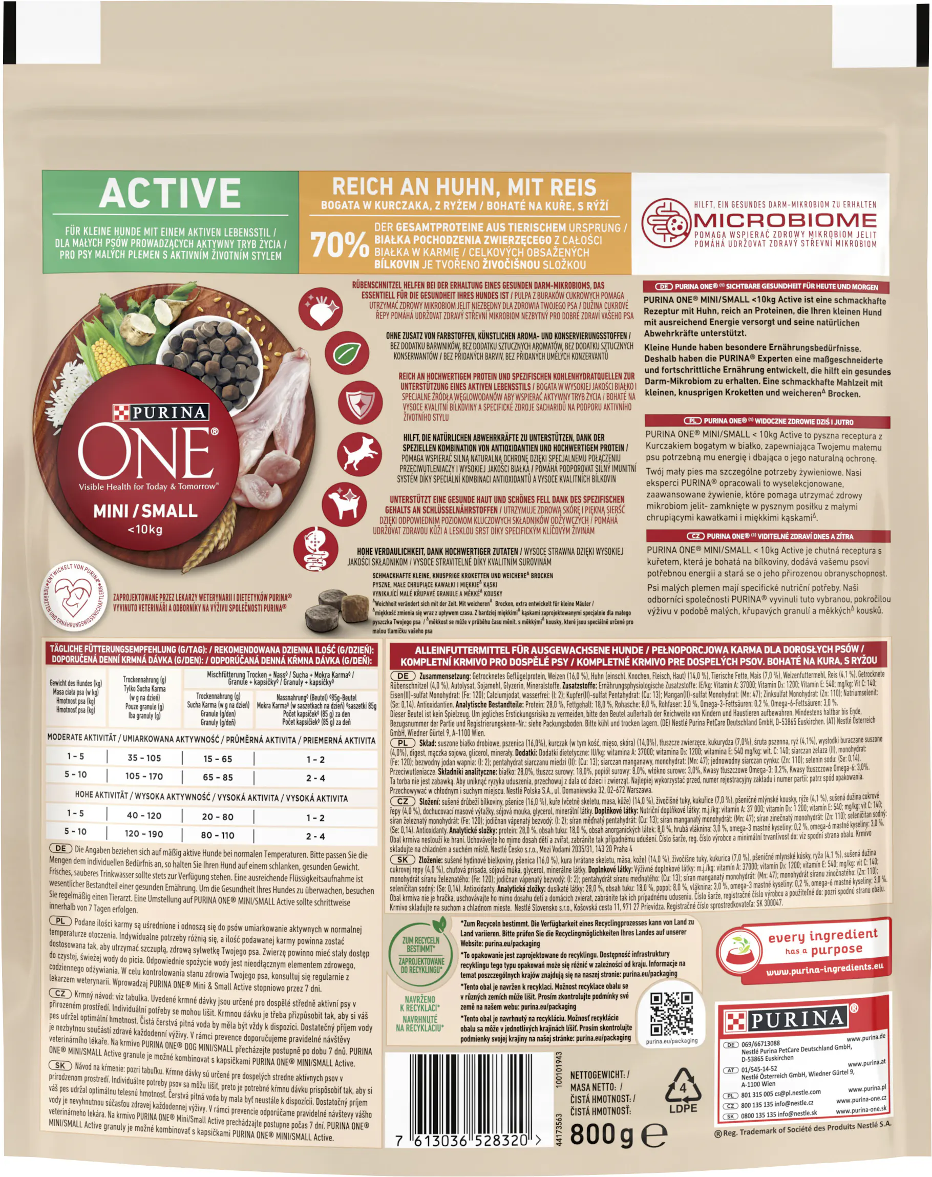 Purina One Hundetrockenfutter Adult Mini 800 g Huhn & Reis