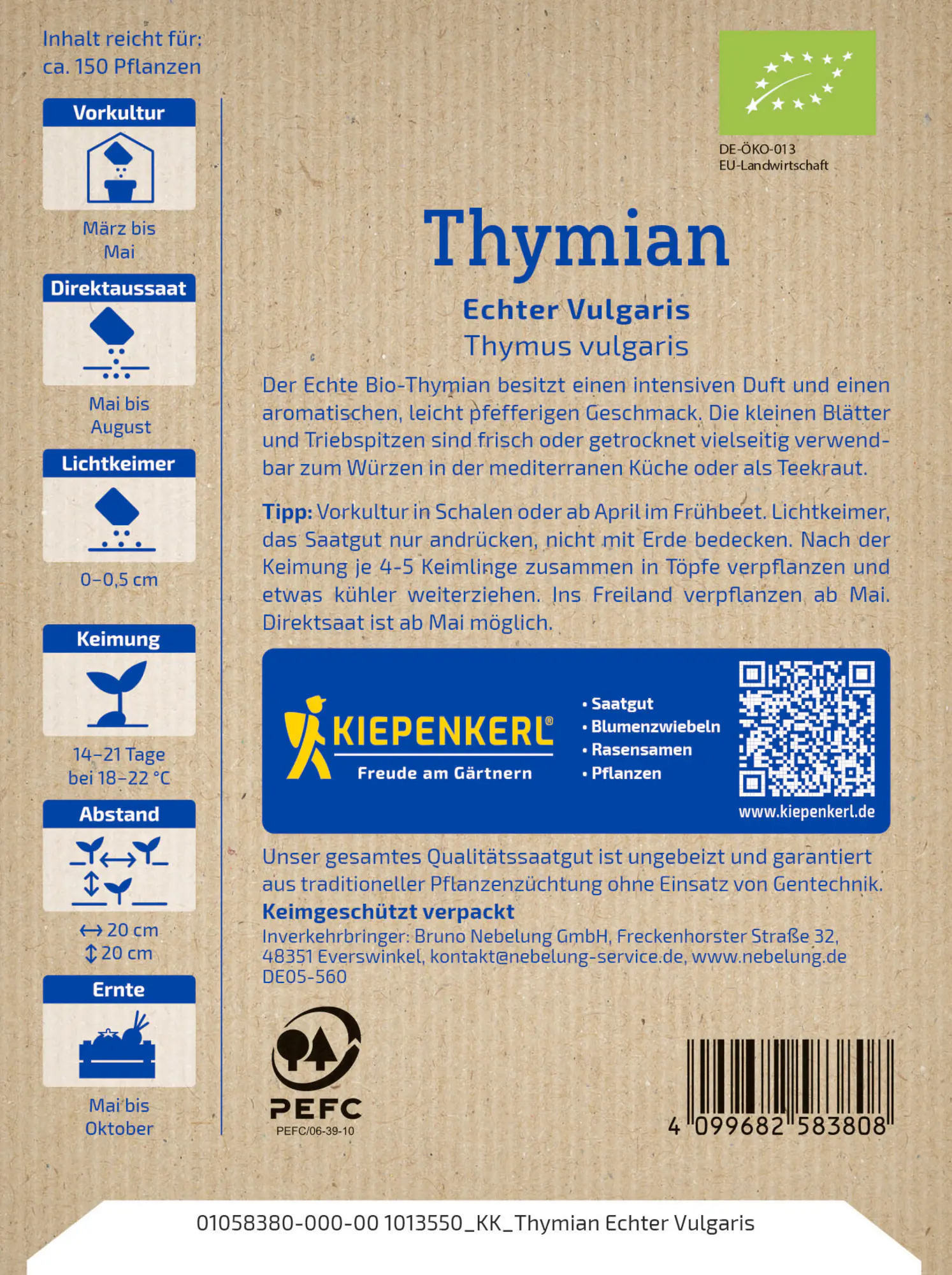 Kiepenkerl Saatgut BIO Thymian Echter Vulgaris für ca. 150 Pflanzen