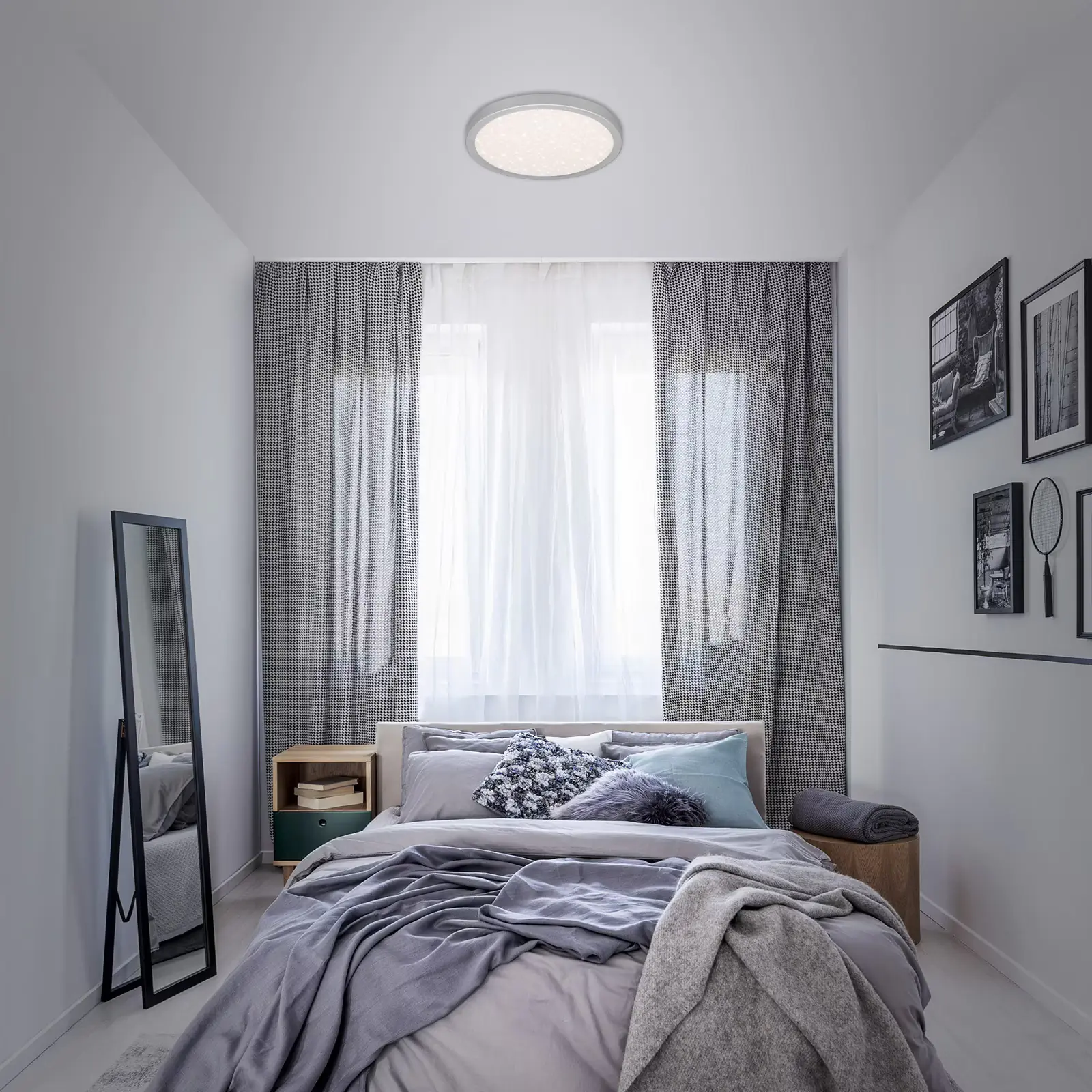 Briloner LED Deckenleuchte Runa Ø 38 cm, Metallrahmen silber, Sternencover