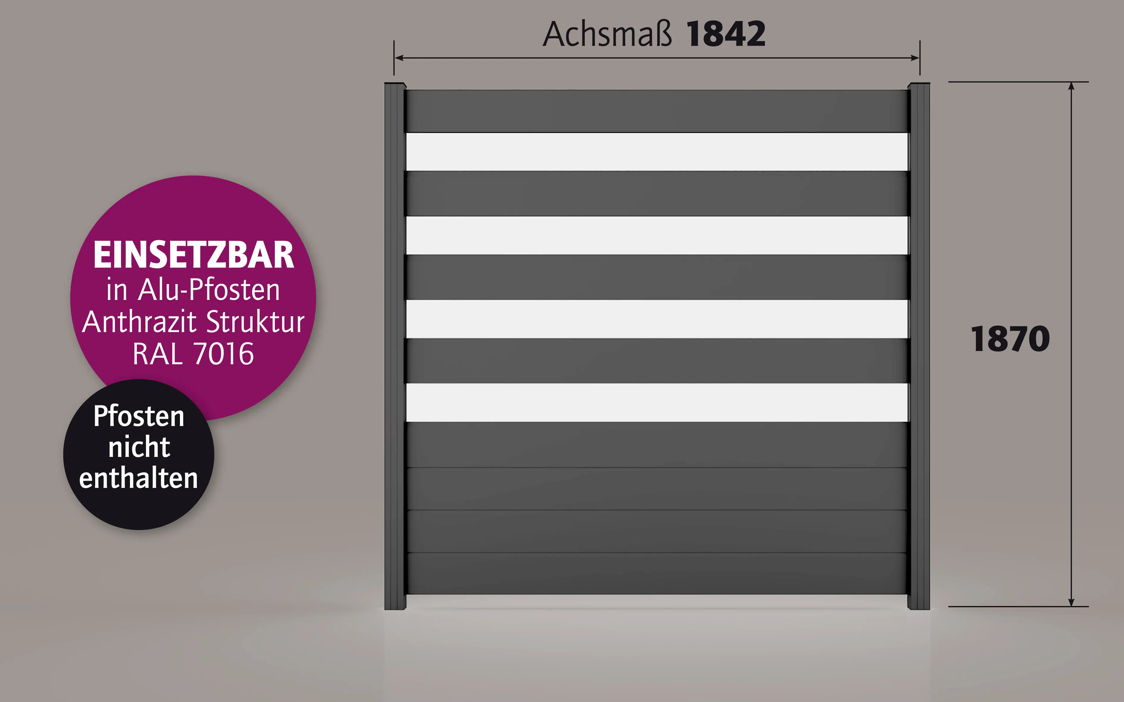 Ambiente Alu-Zaun Paneel 150 + ESG 8 mm 180 cm x 180 cm 22 mm stark