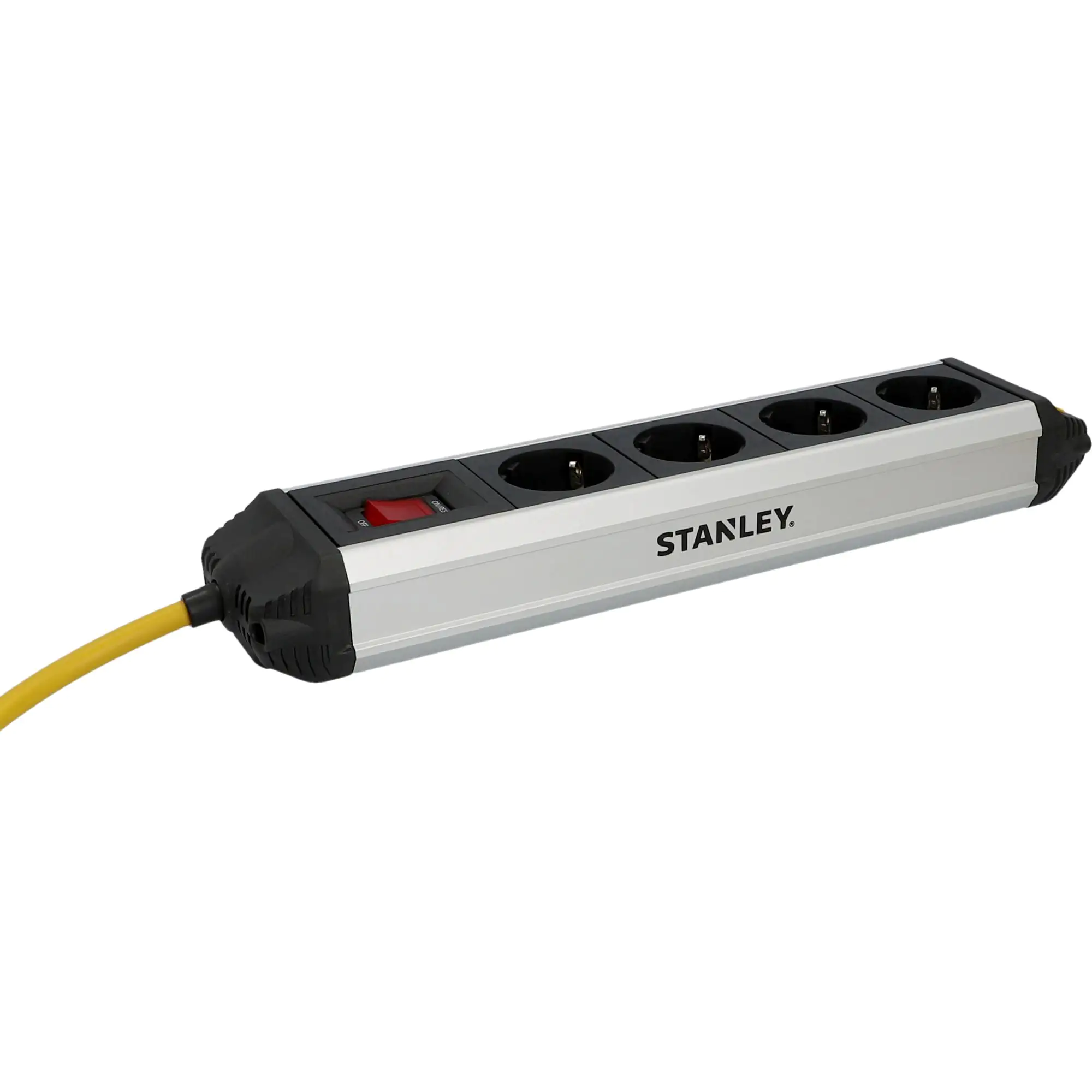 Stanley Steckdosenleiste 4-fach 2m mit Schalter, Aluminiumgehäuse, schwarz