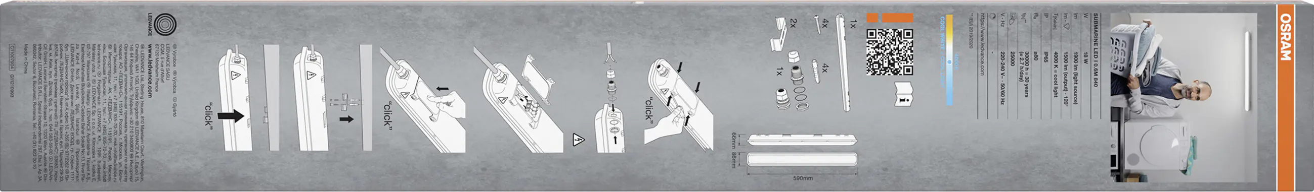 Osram LED-Feuchtraumleuchte Submarine Integrated 59 cm neutralweiß grau