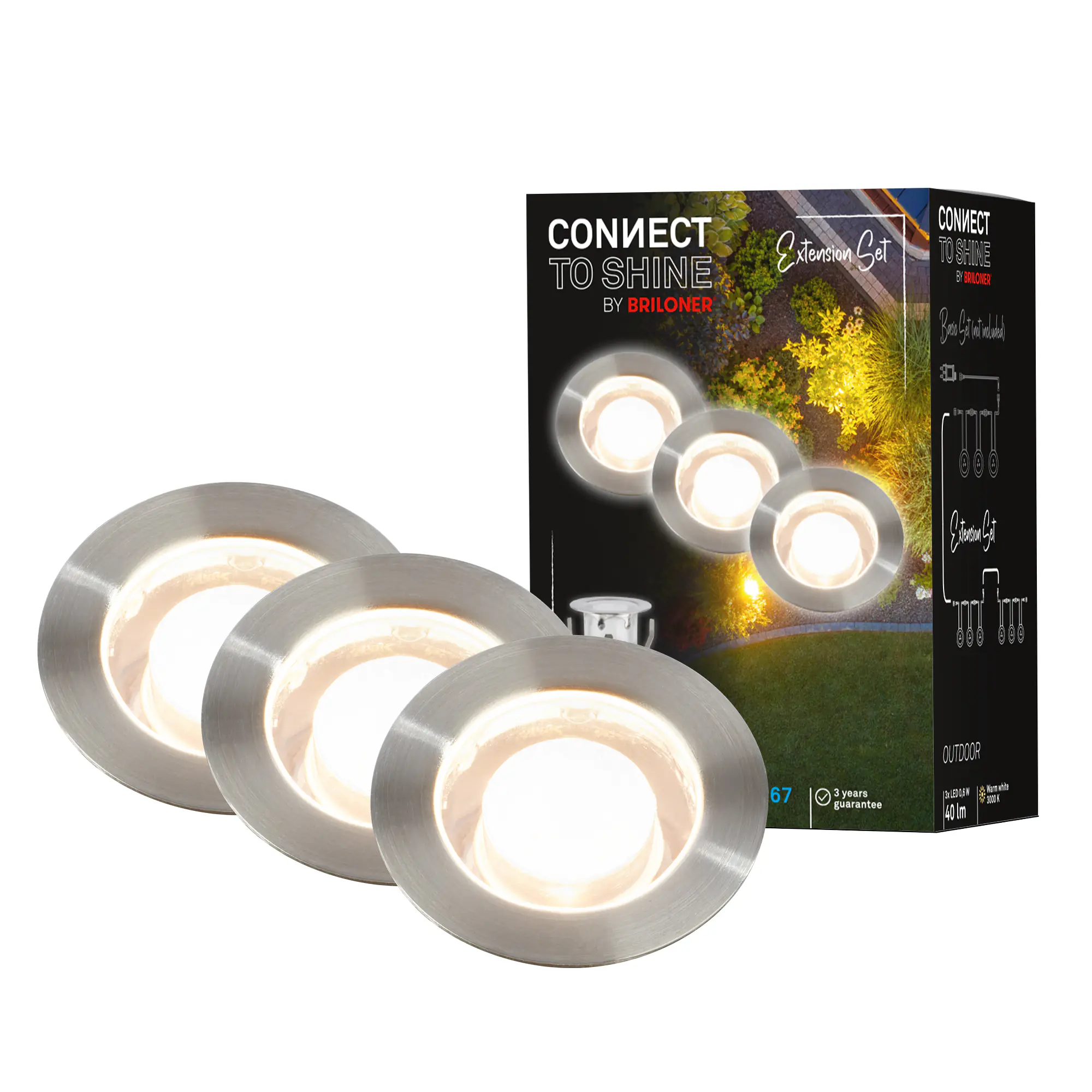 Briloner LED Außen-Bodenstrahler Padouk Connect to Shine 3er Ergänzungsset 10W warmweiß